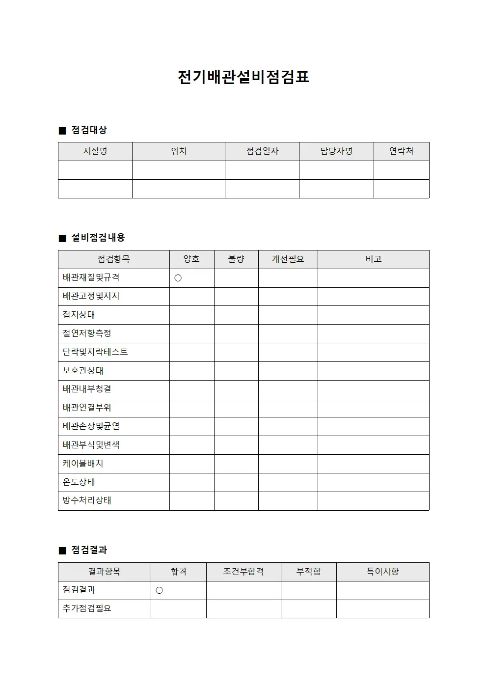 전기배관설비점검표