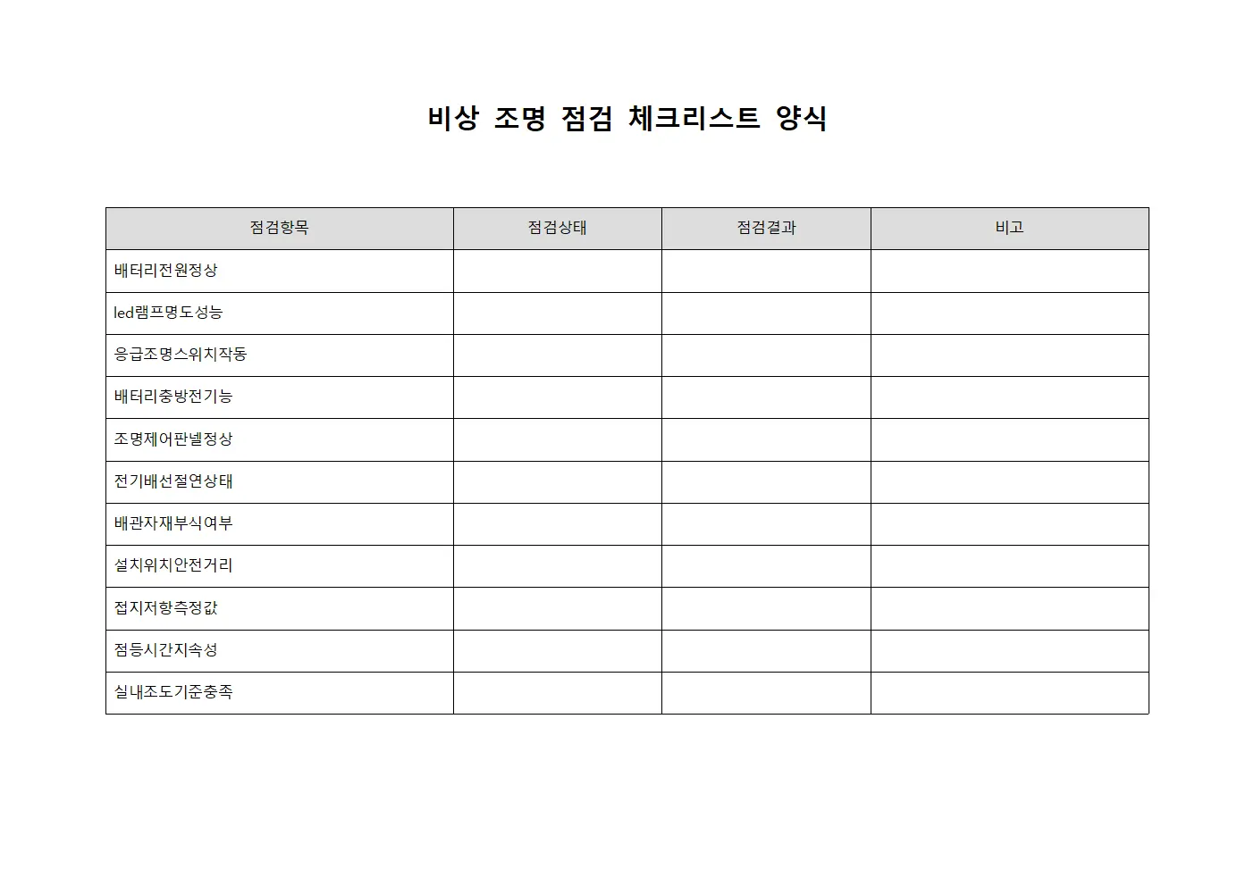 비상 조명 점검 체크리스트 파일양식