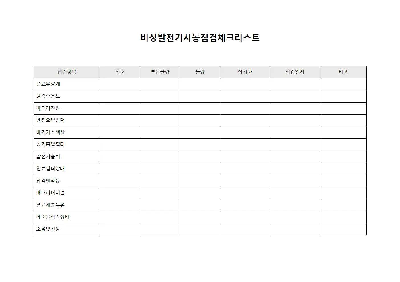 비상발전기시동점검체크리스트