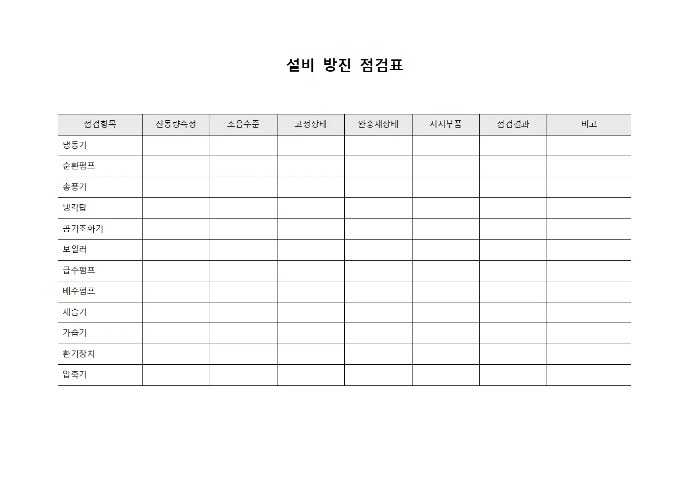 설비 방진 점검표 템플릿 양식