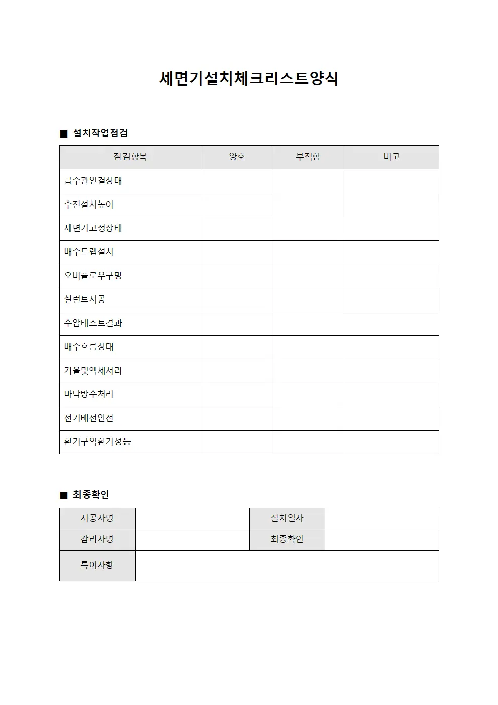 세면기설치체크리스트