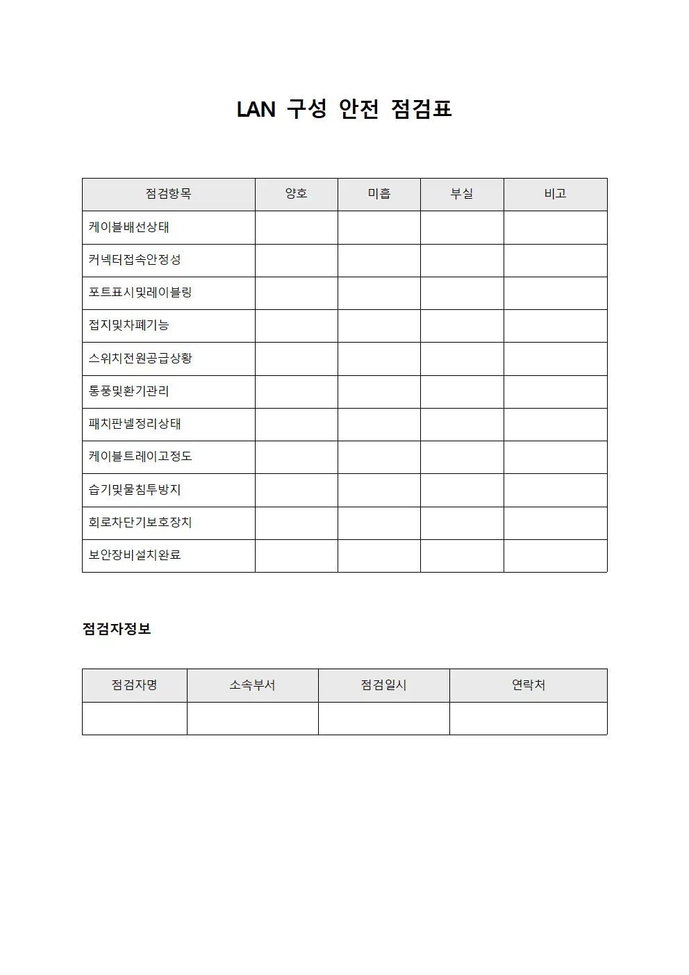 LAN 구성 안전 점검표