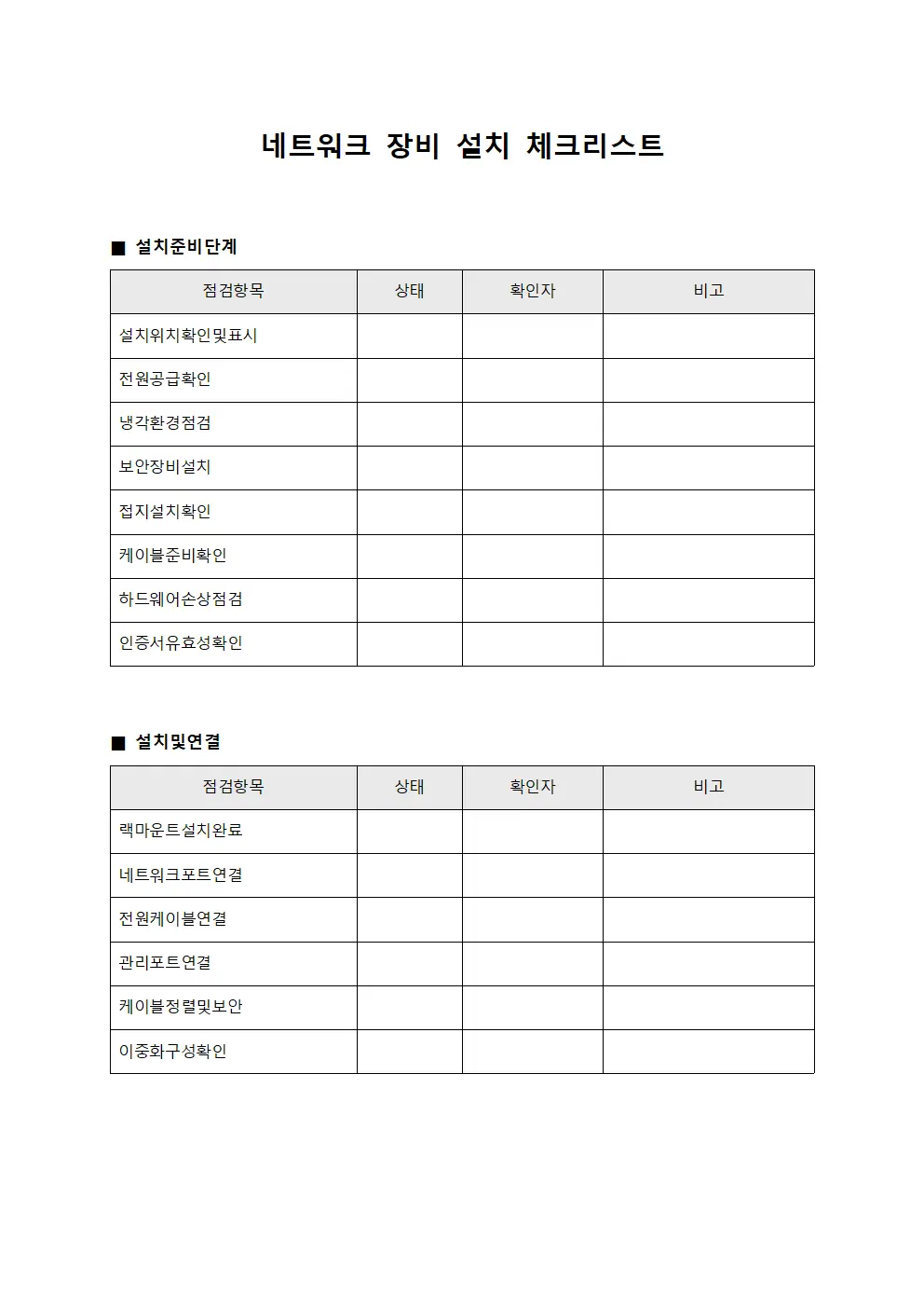 네트워크 장비 설치 체크리스트