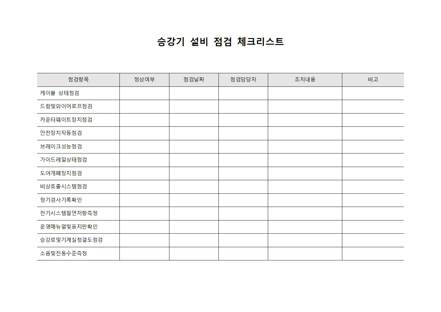 승강기 설비 점검 체크리스트