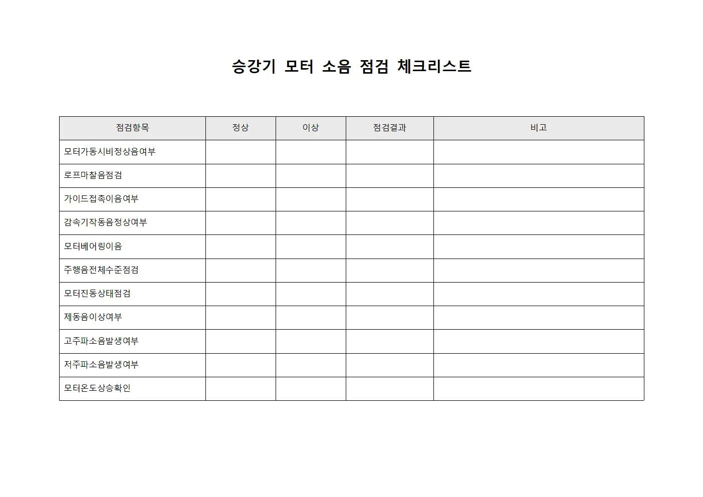 승강기 모터 소음 점검 체크리스트
