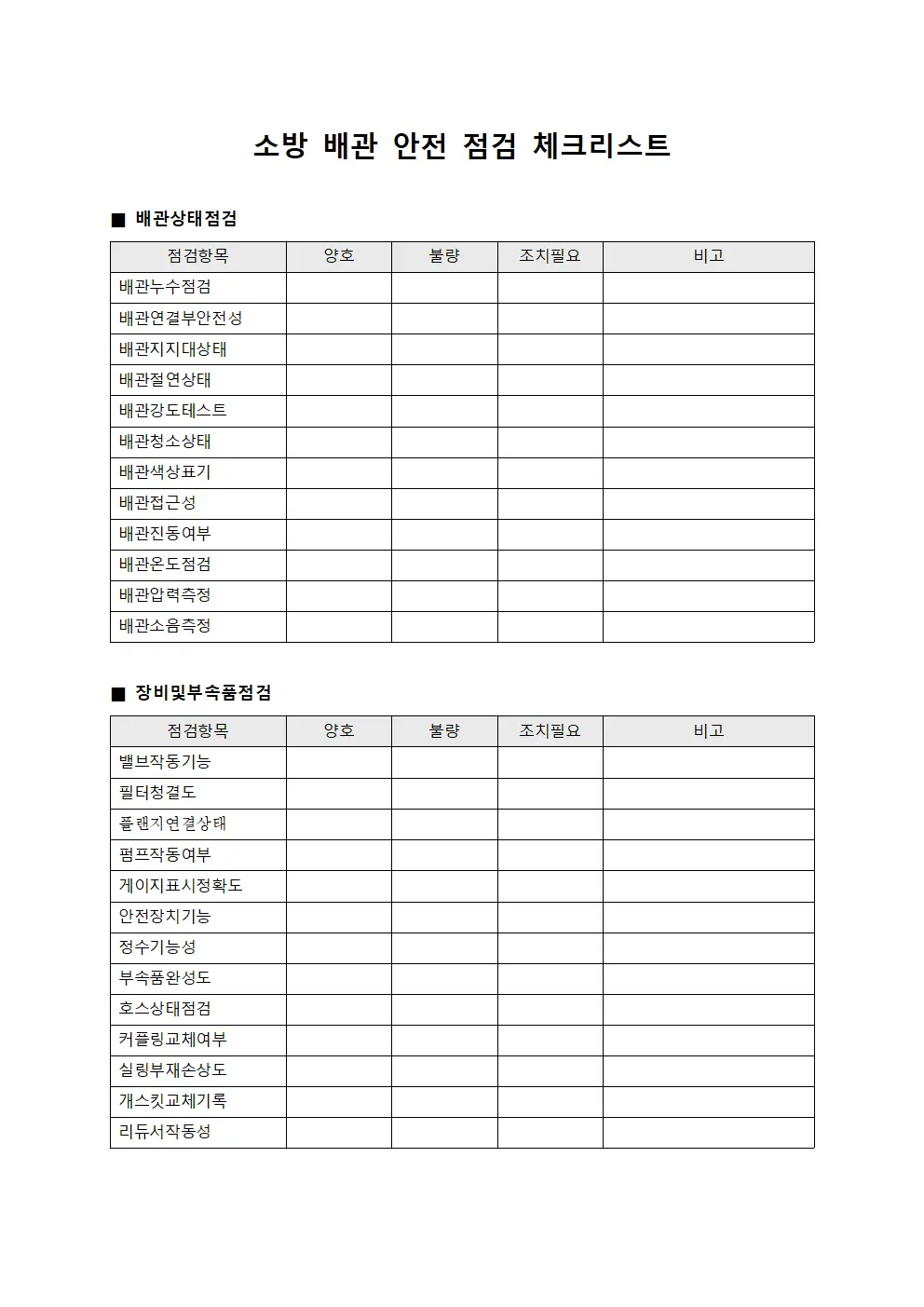 소방 배관 안전 점검 체크리스트