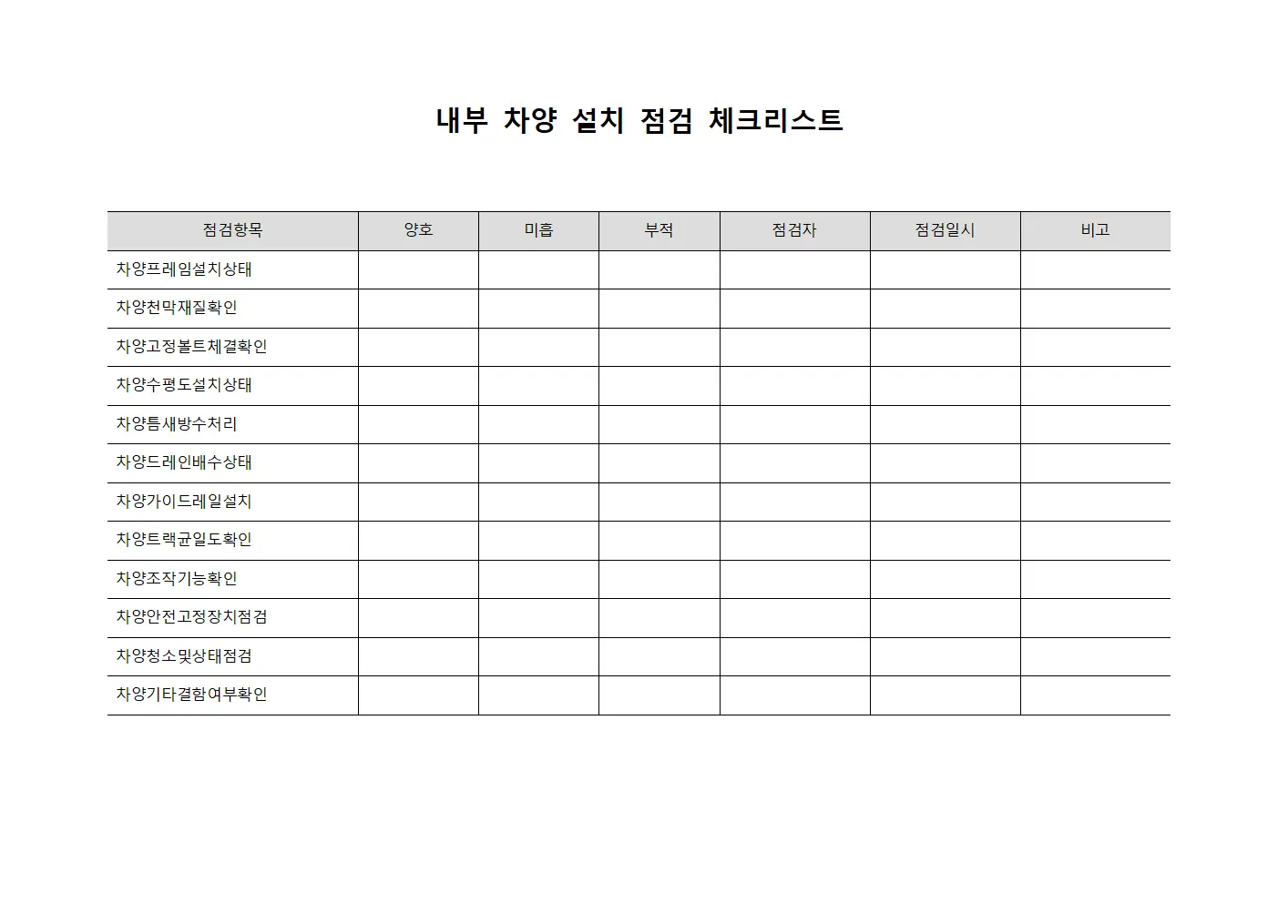 내부 차양 설치 점검 체크리스트