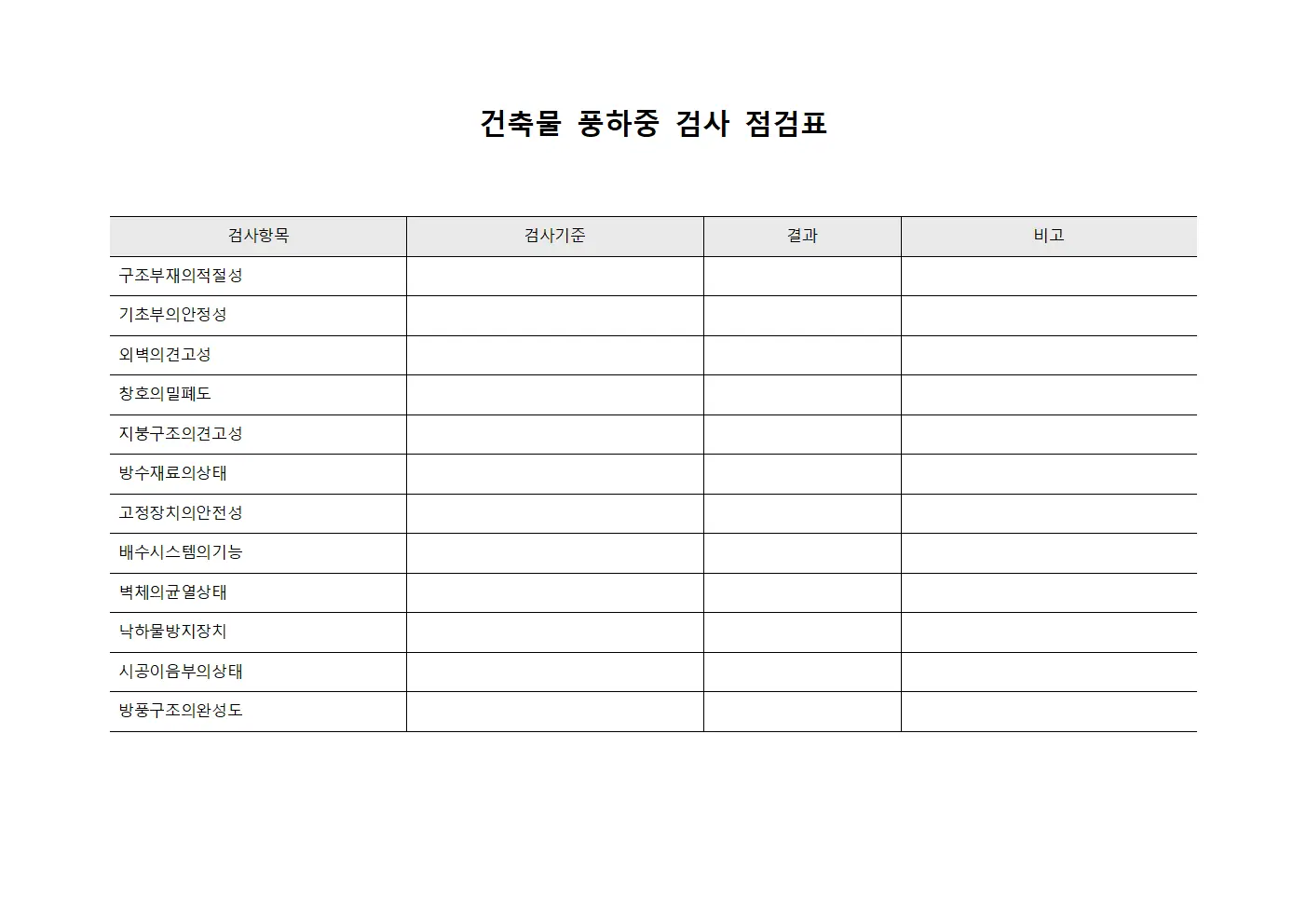 건축물 풍하중 검사 점검표 서식