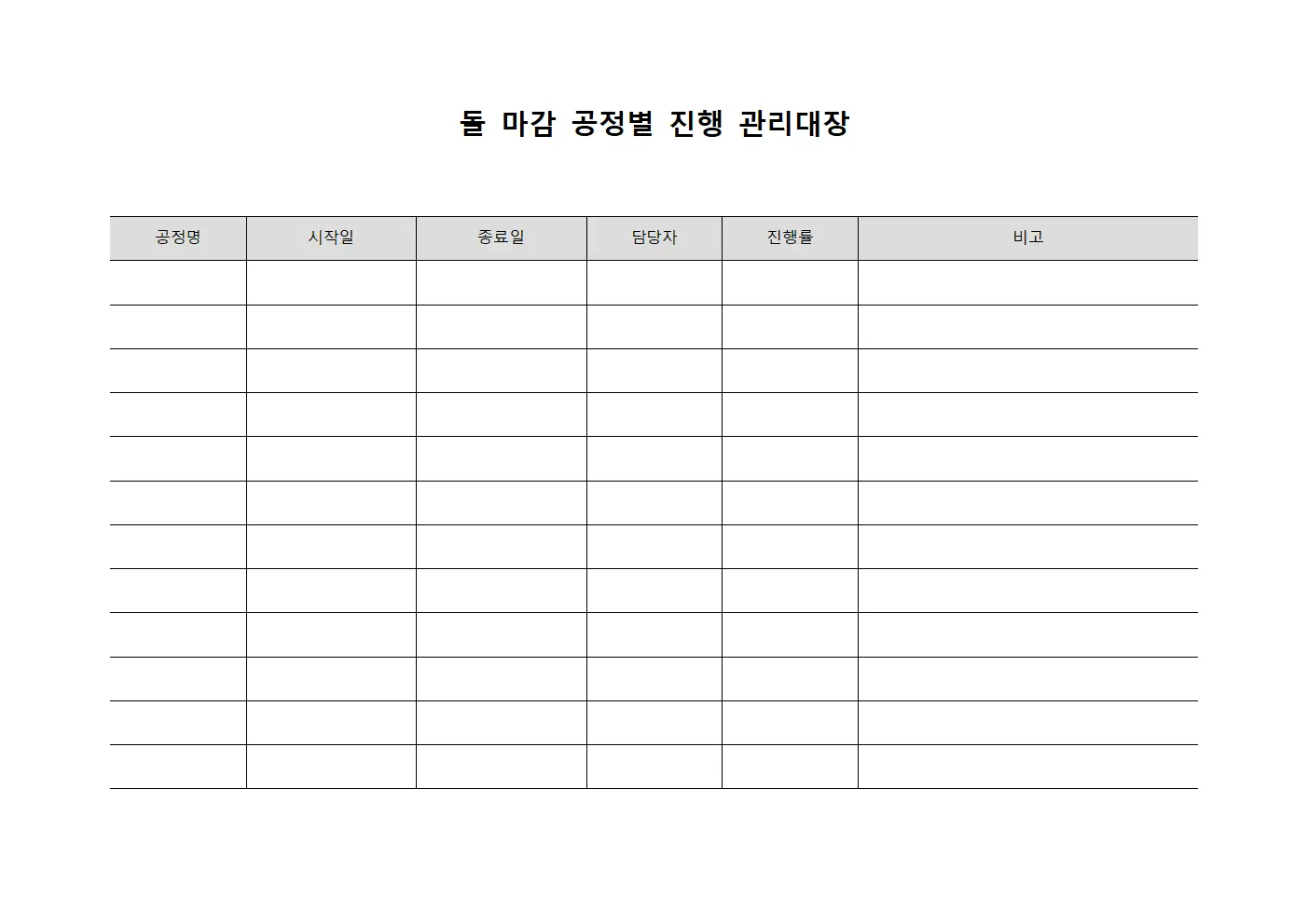 돌 마감 공정별 진행 관리대장 서식.양식