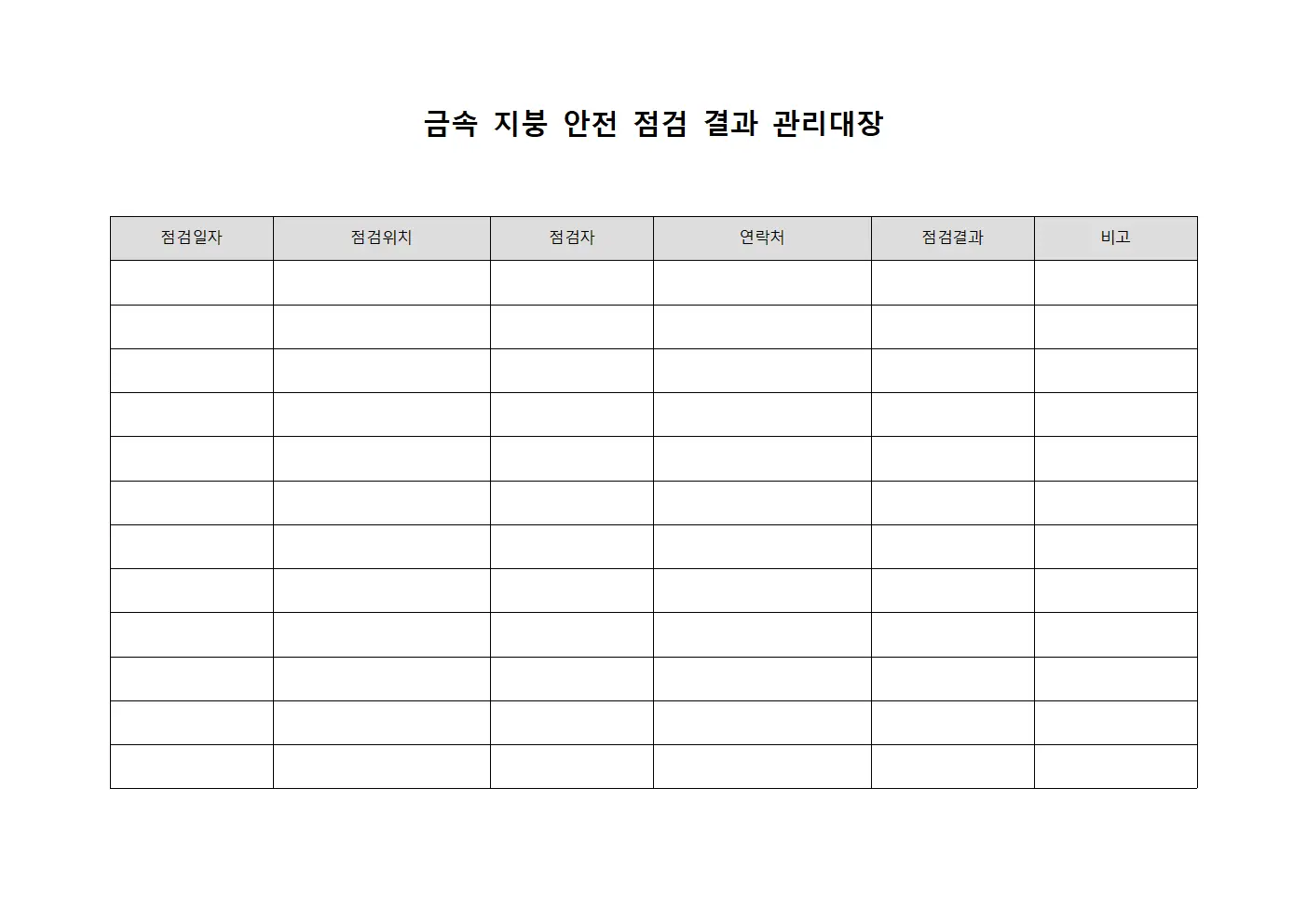 금속 지붕 안전 점검 결과 관리대장 양식파일