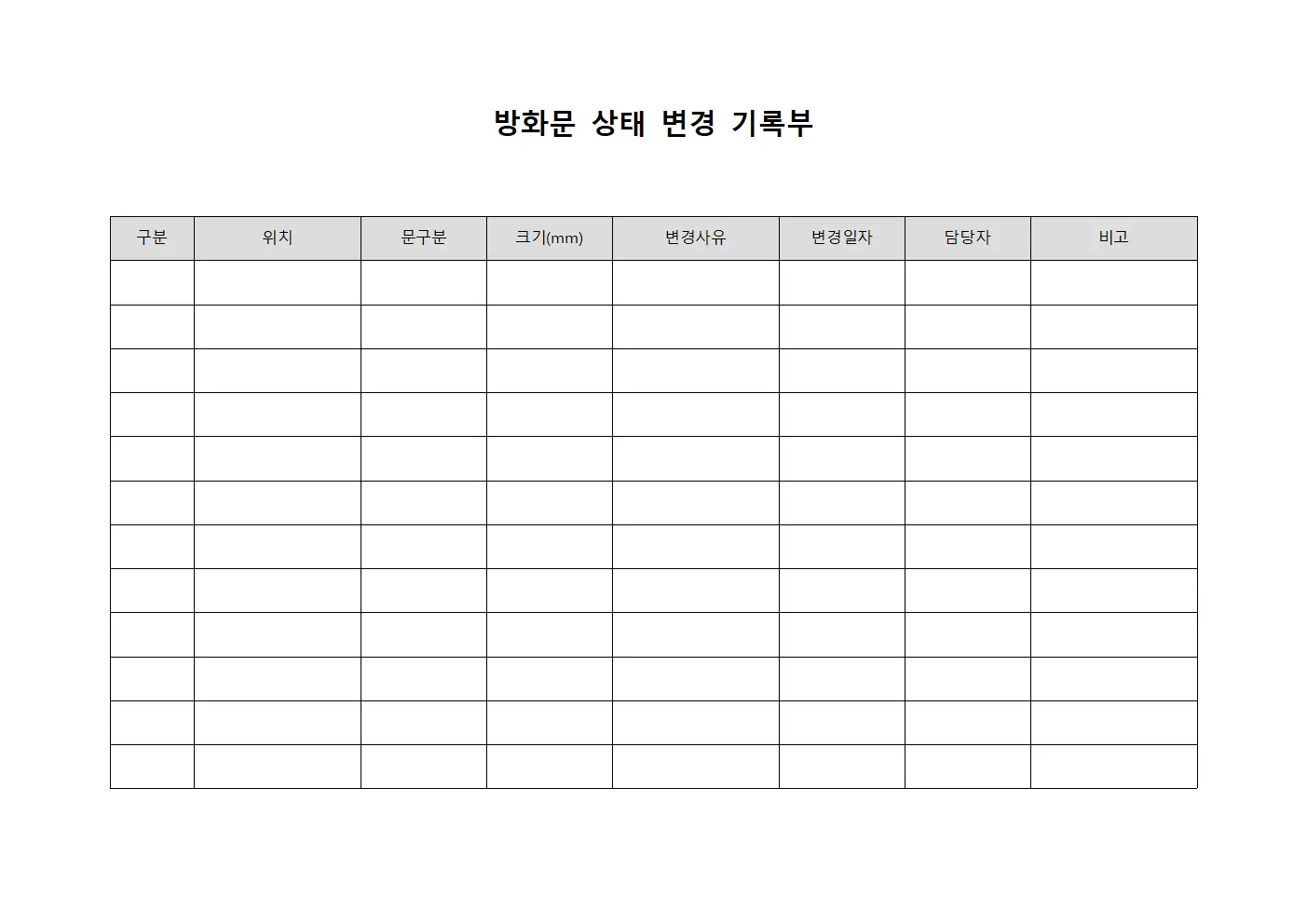 방화문 상태 변경 기록부