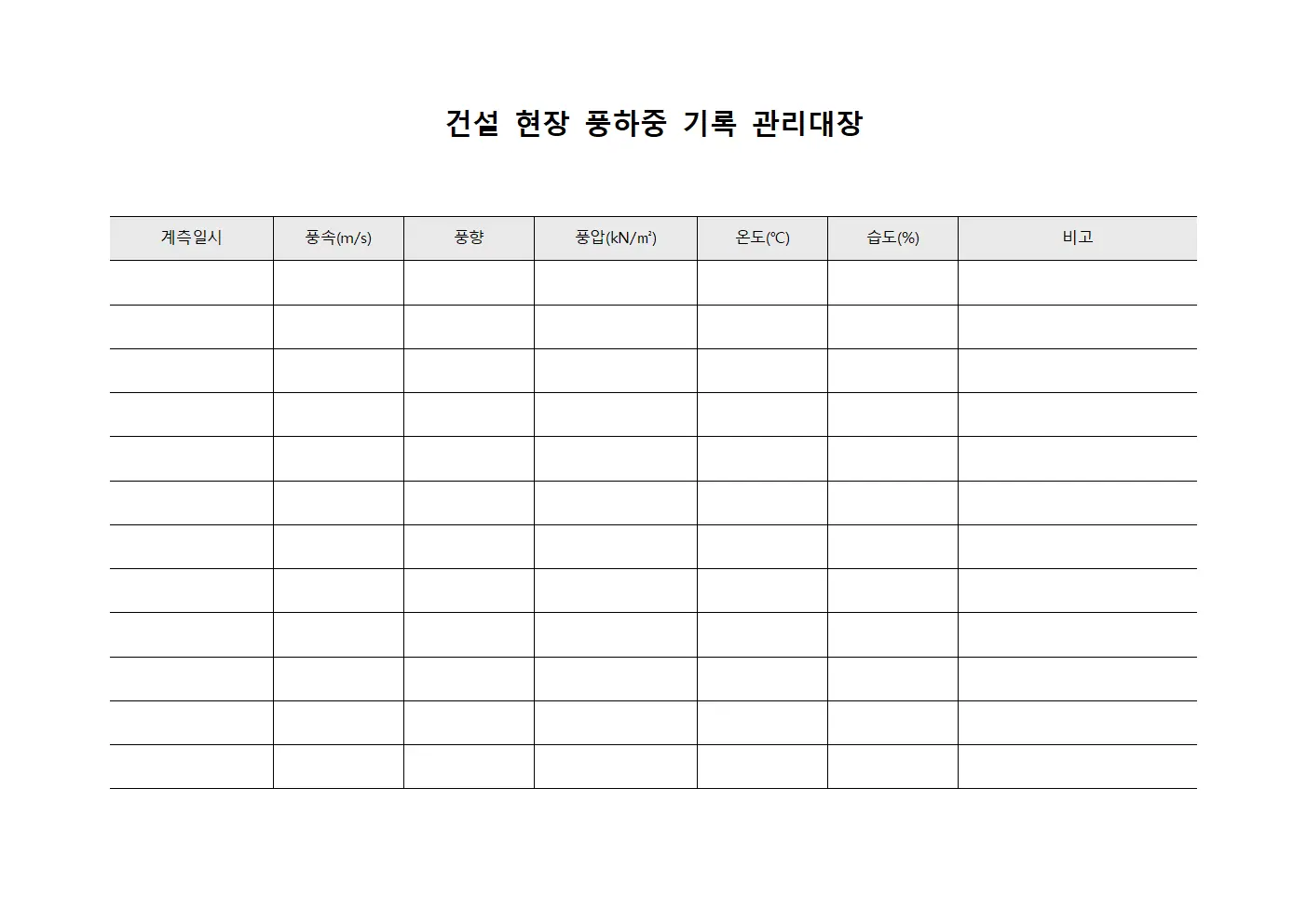 건설 현장 풍하중 기록 관리대장