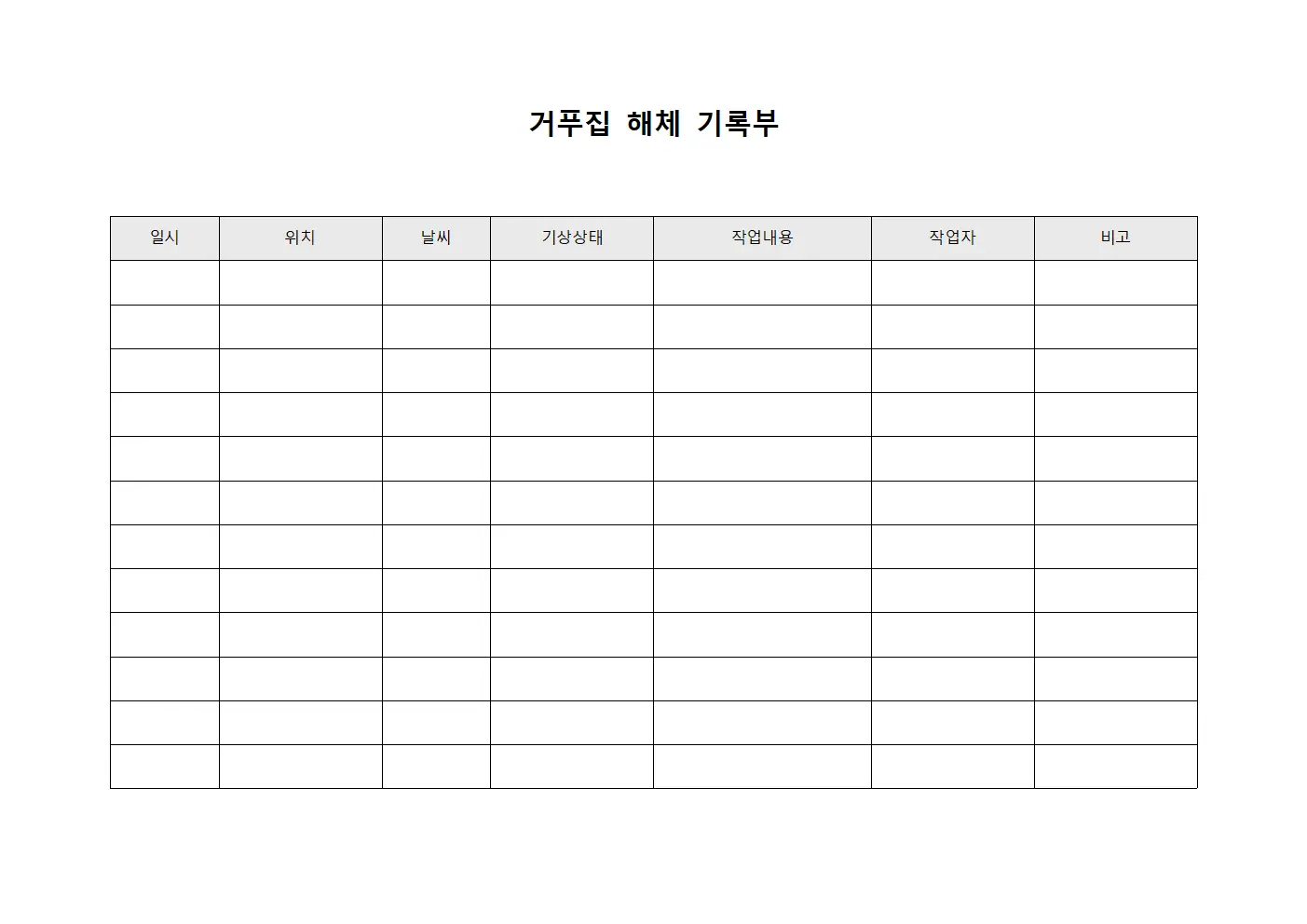 거푸집 해체 기록부