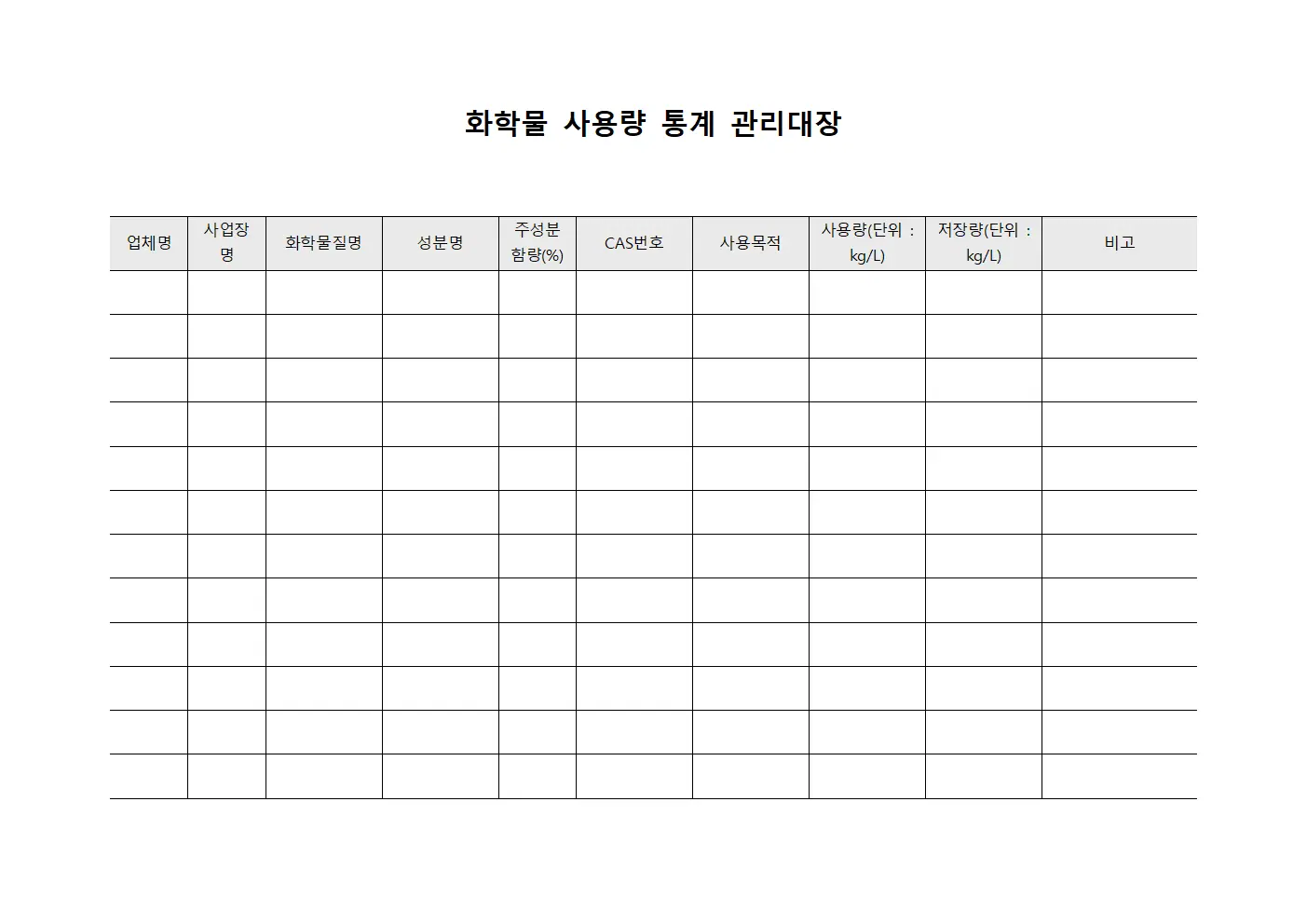 화학물 사용량 통계 관리대장
