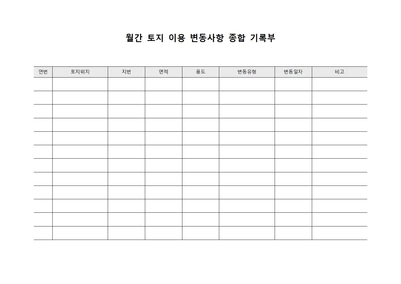 월간 토지 이용 변동사항 종합 기록부