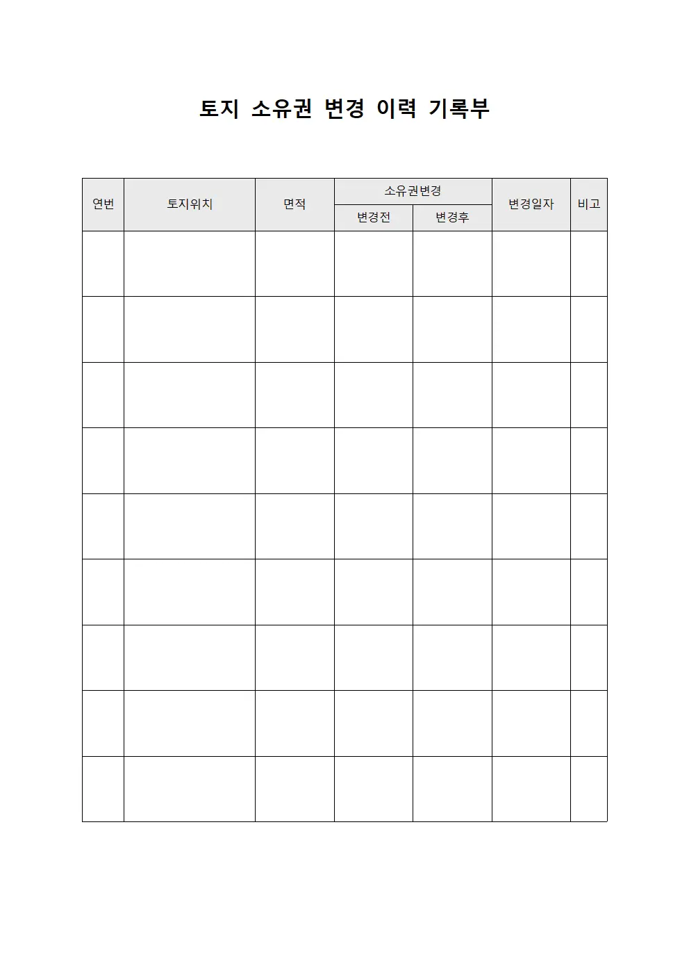 토지 소유권 변경 이력 기록부