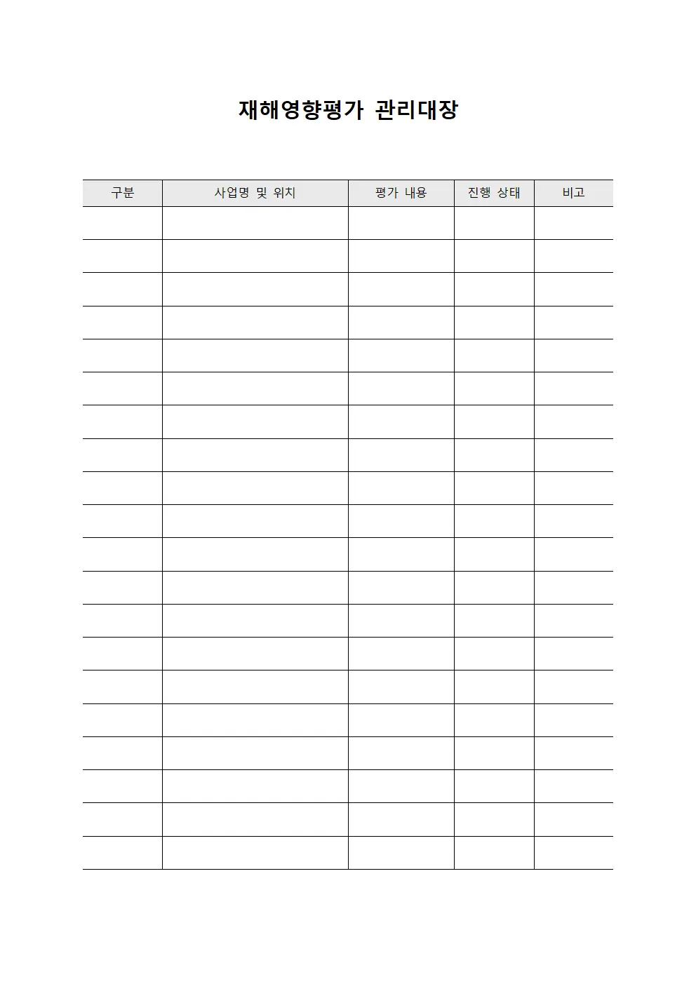 재해영향평가 관리대장