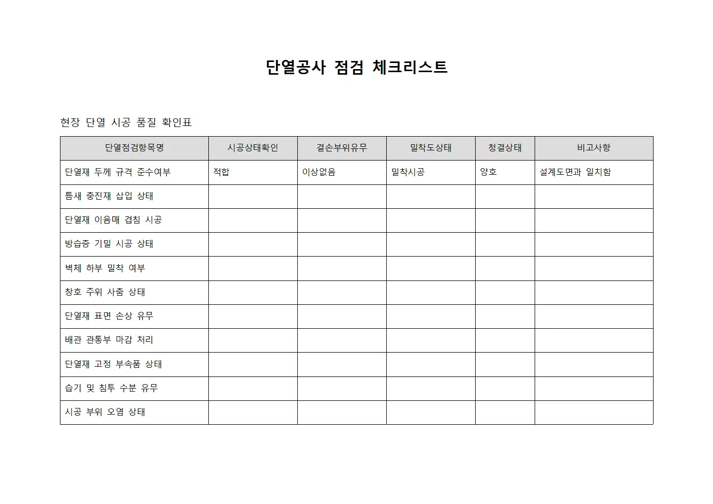 단열공사 점검 체크리스트