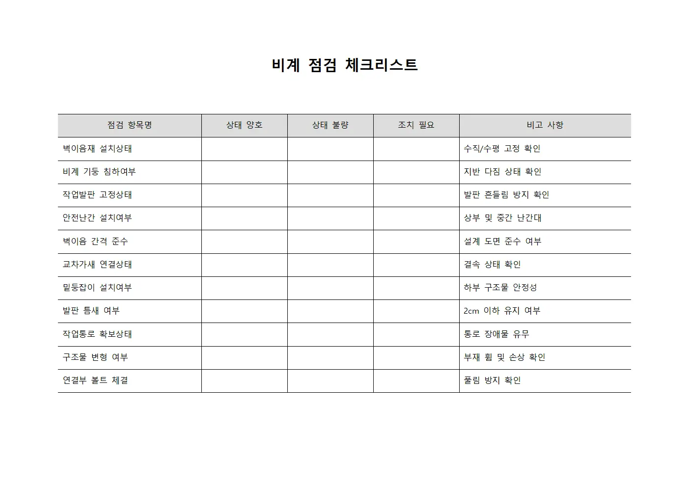 비계 점검 체크리스트 파일양식