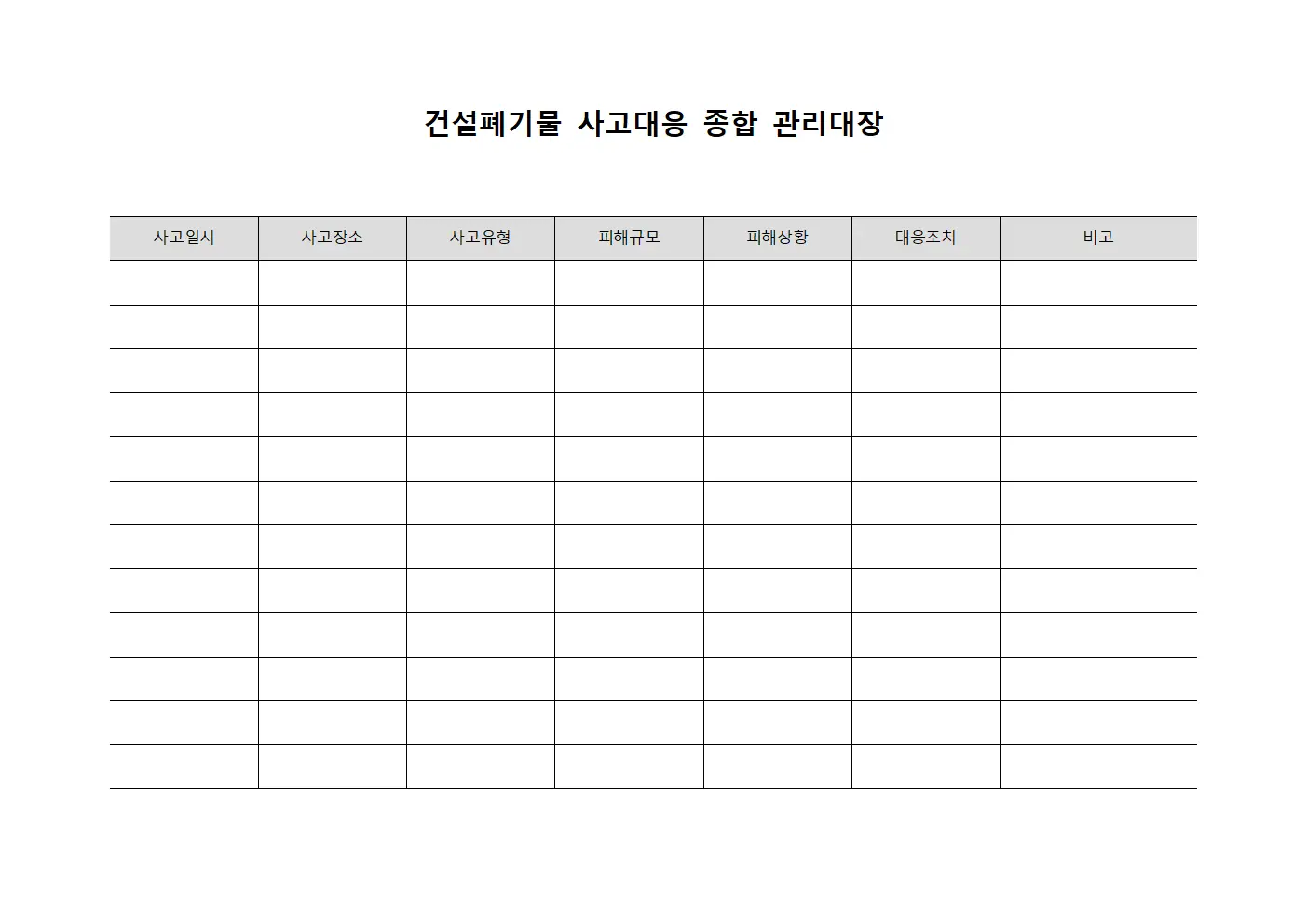 건설폐기물 사고대응 종합 관리대장