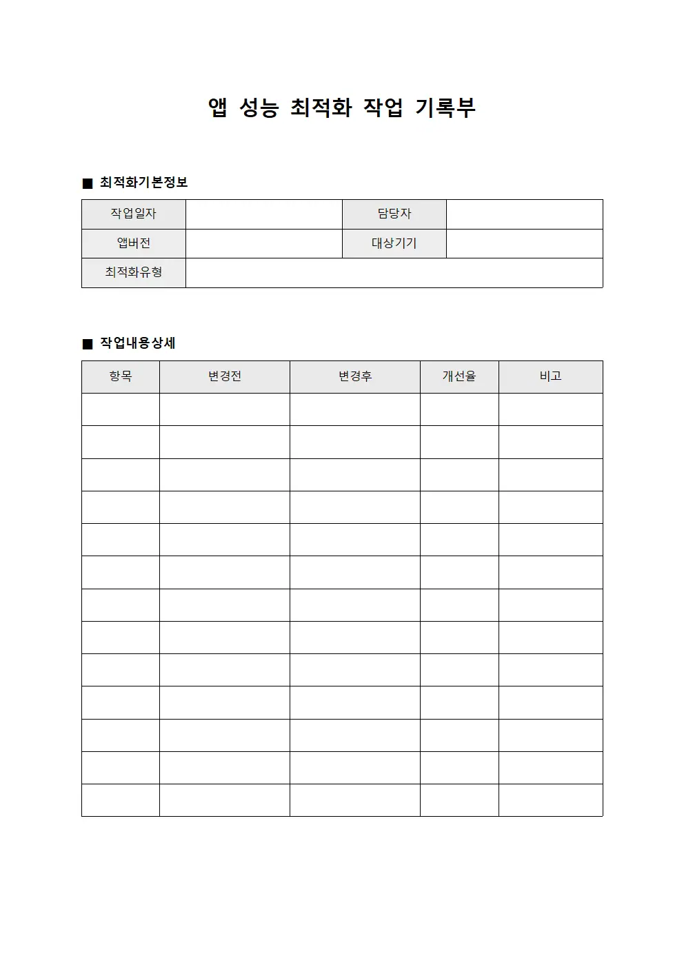 앱 성능 최적화 작업 기록부 문서.양식