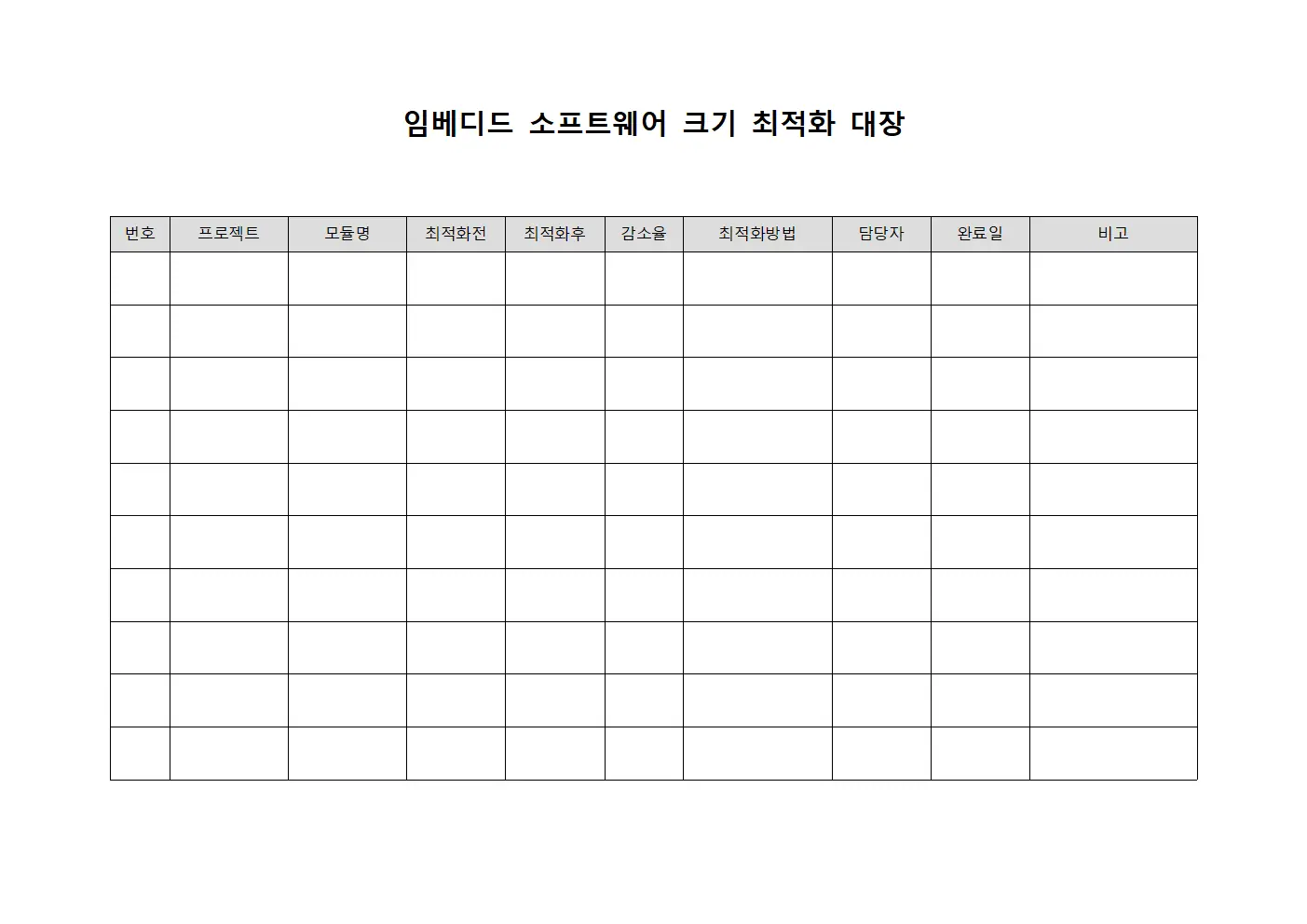 임베디드 소프트웨어 크기 최적화 대장 파일양식