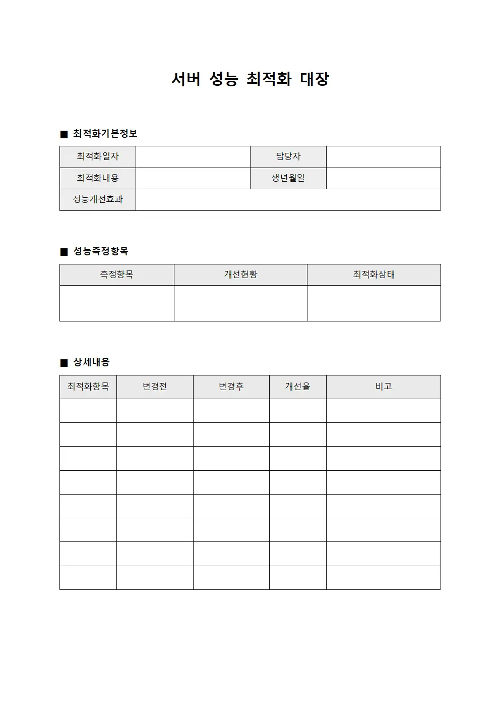 서버 성능 최적화 대장