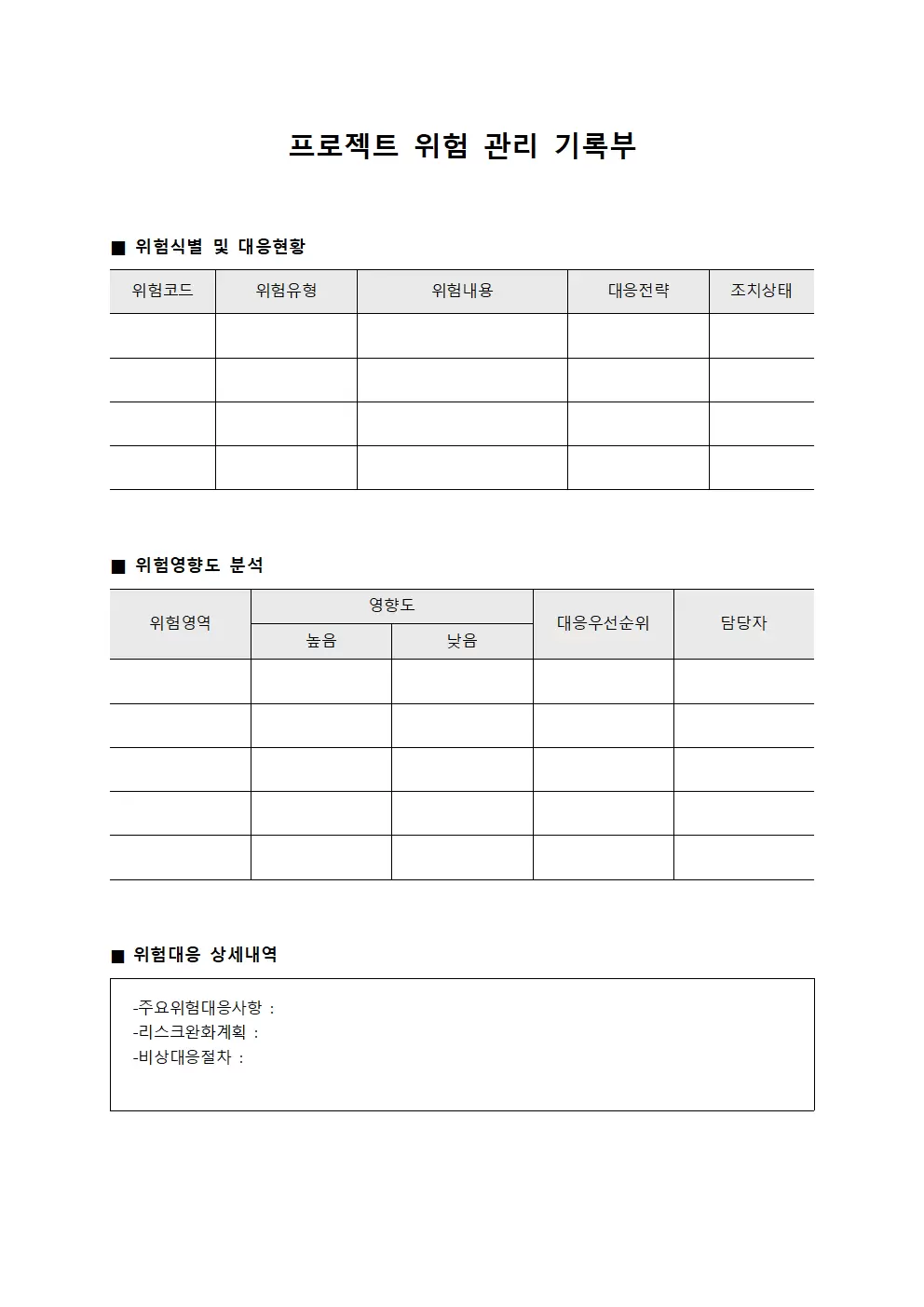 프로젝트 위험 관리 기록부