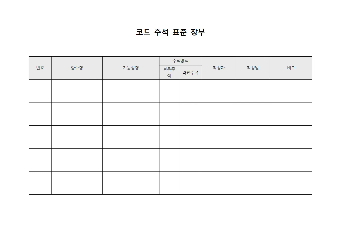 코드 주석 표준 장부