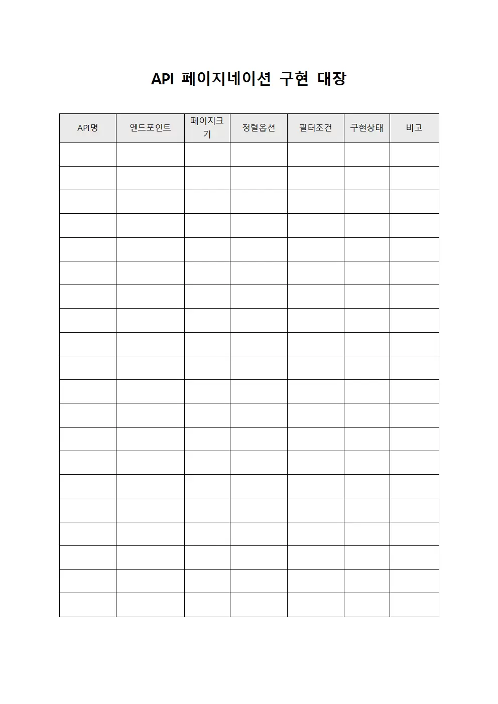 API 페이지네이션 구현 대장 템플릿