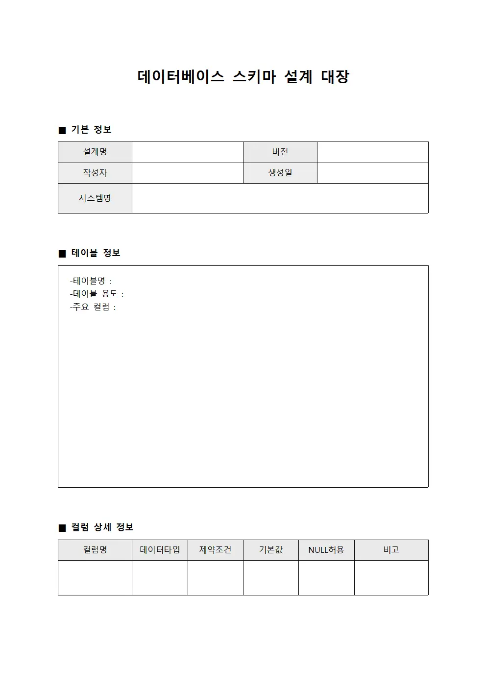 데이터베이스 스키마 설계 대장