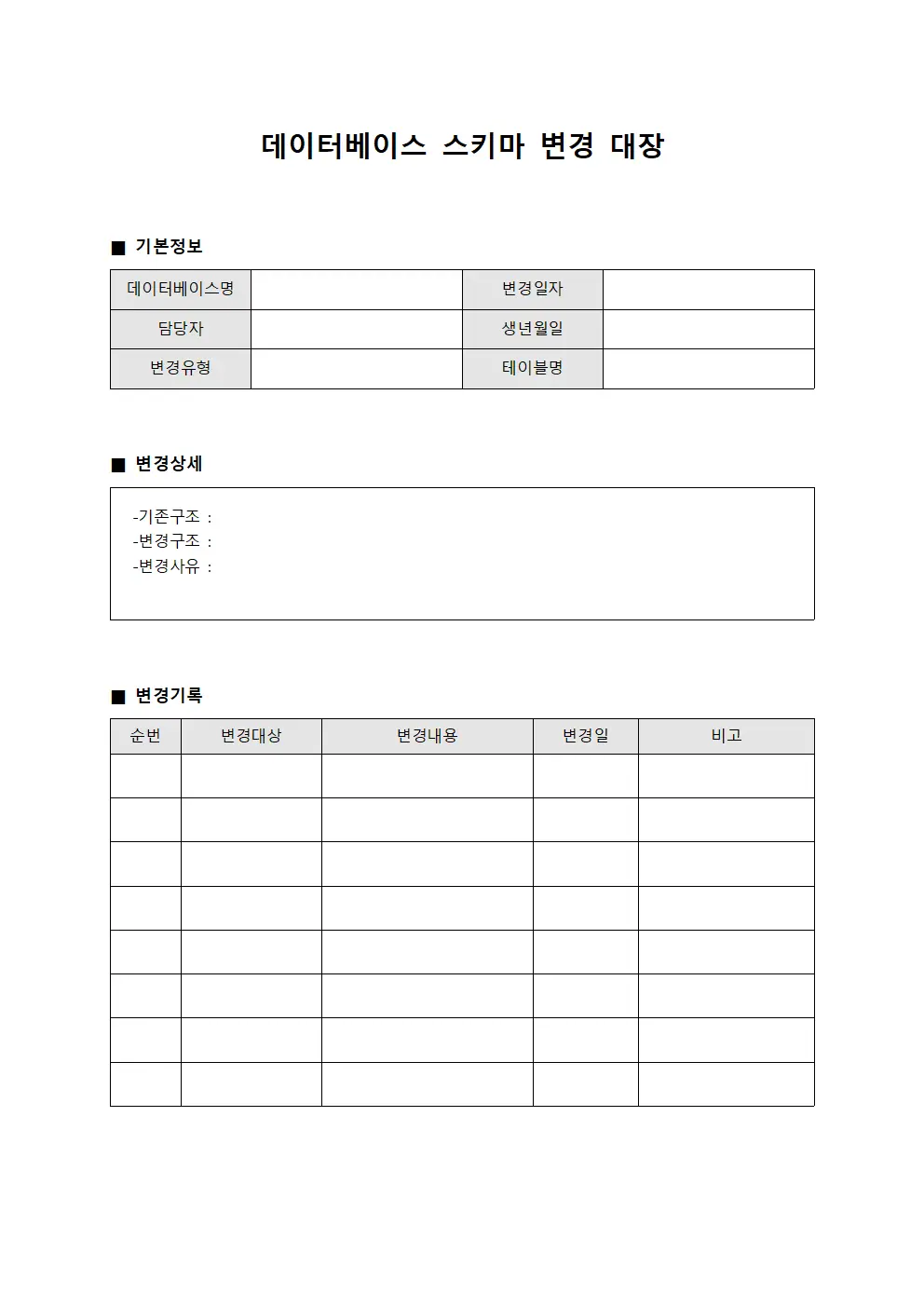 데이터베이스 스키마 변경 대장