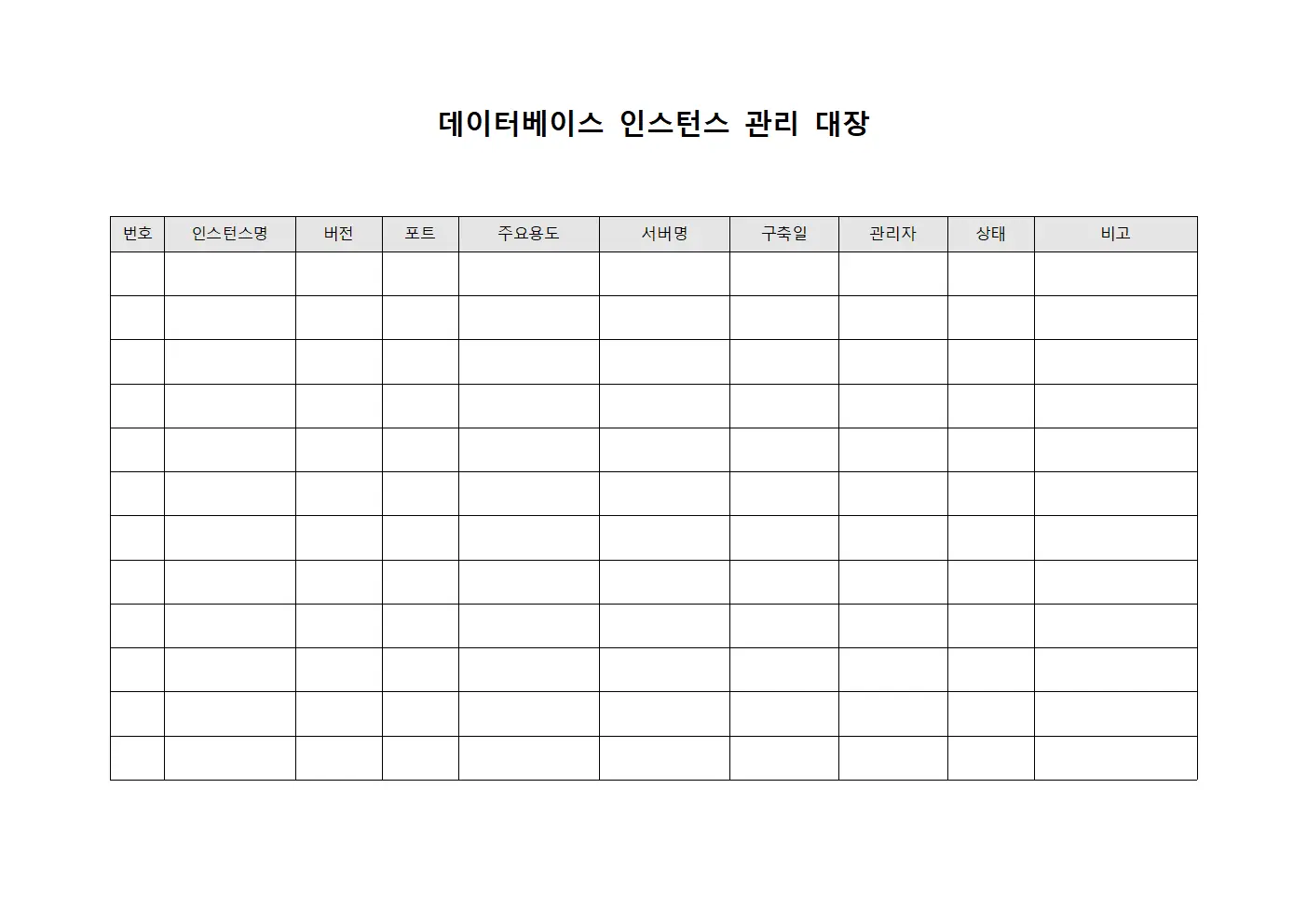 데이터베이스 인스턴스 관리 대장