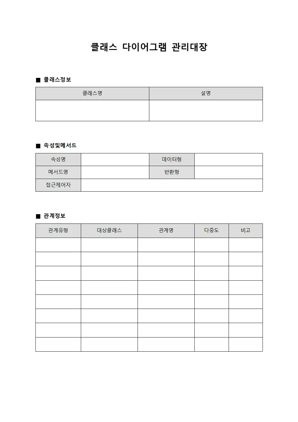 클래스 다이어그램 관리대장