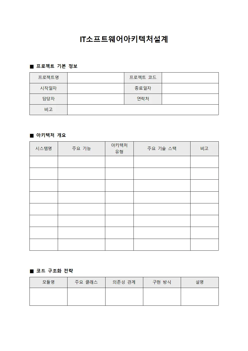 아이티 소프트웨어 아키텍처 설계 템플릿
