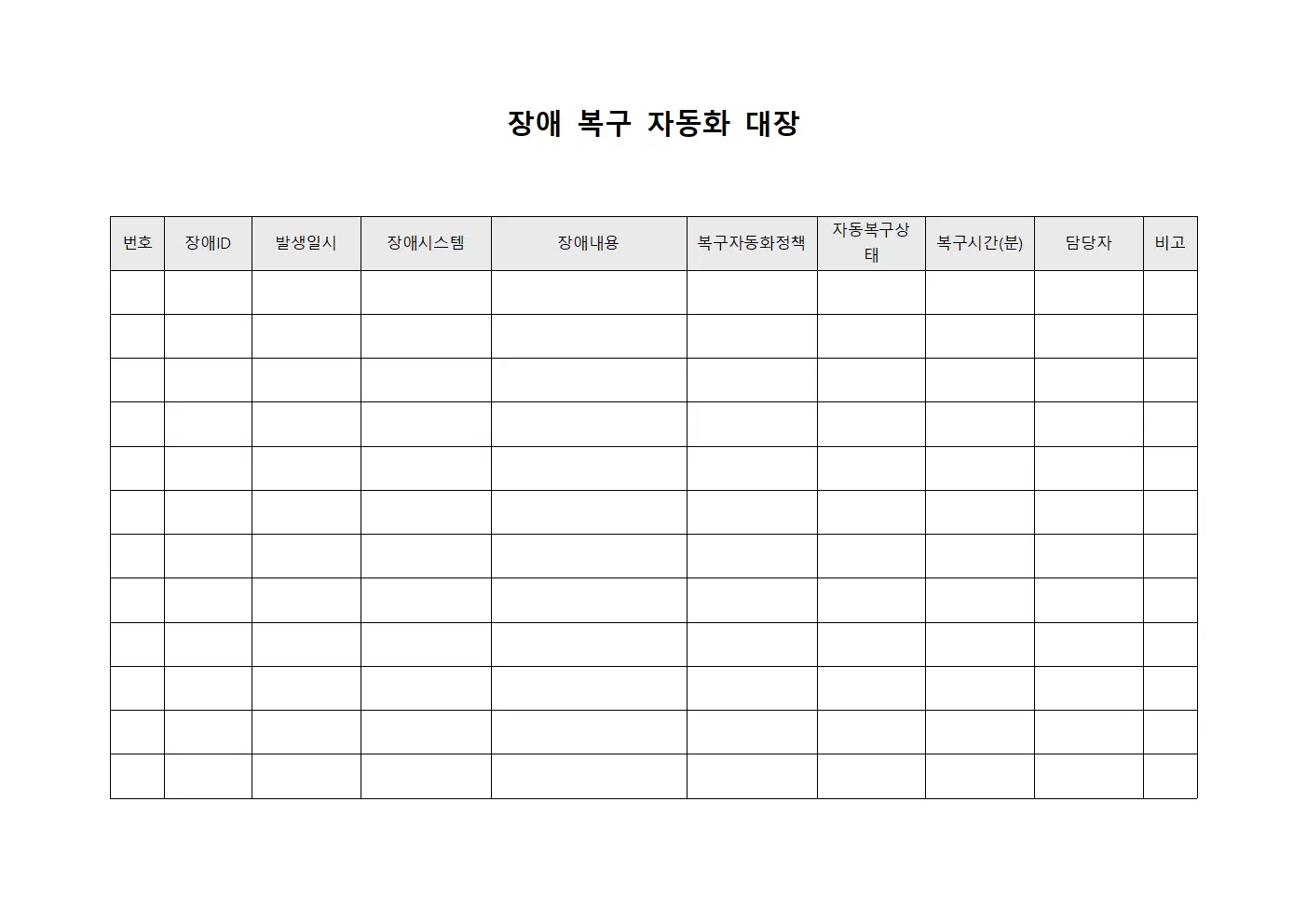 장애 복구 자동화 대장 문서양식