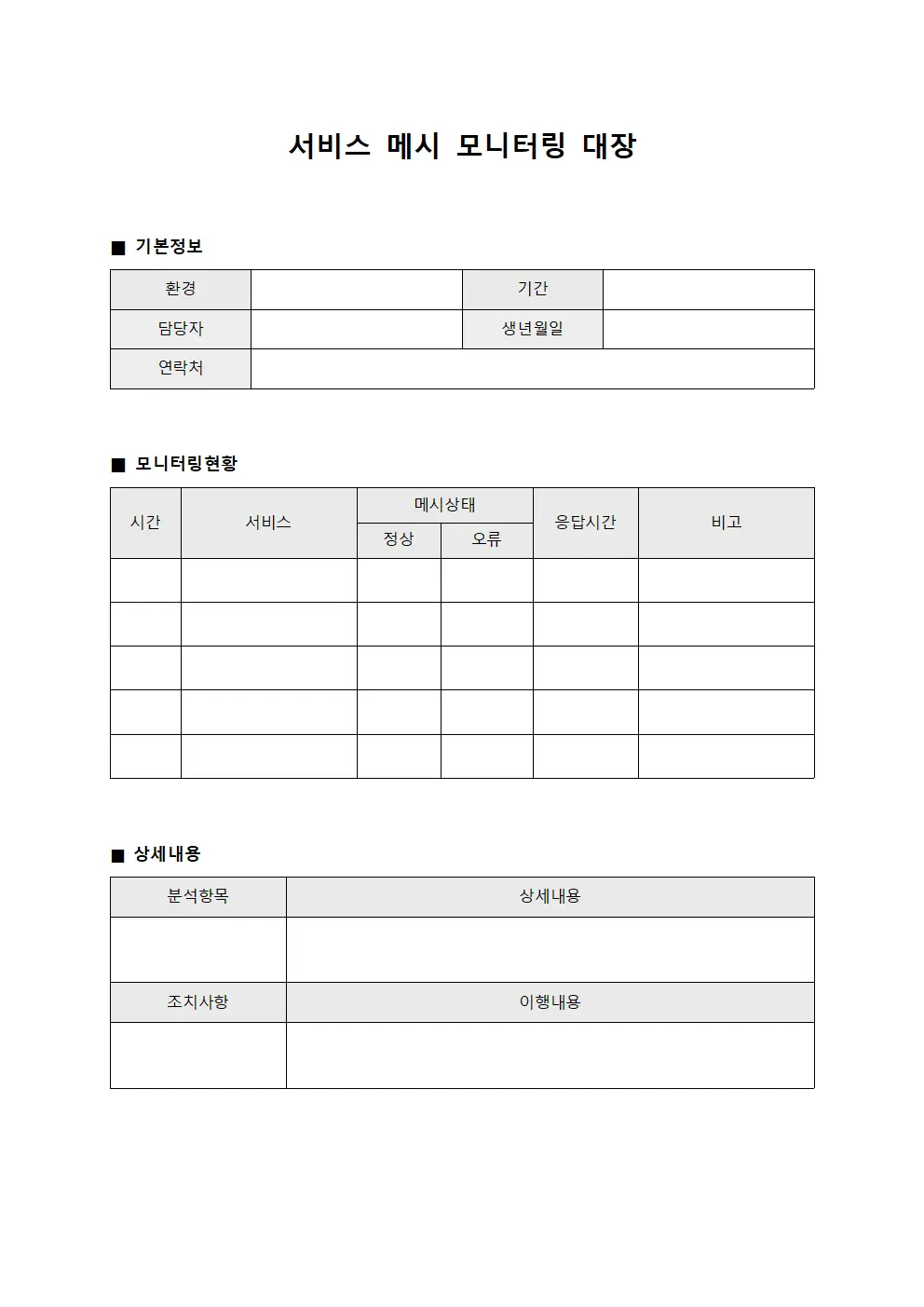 서비스 메시 모니터링 대장 양식