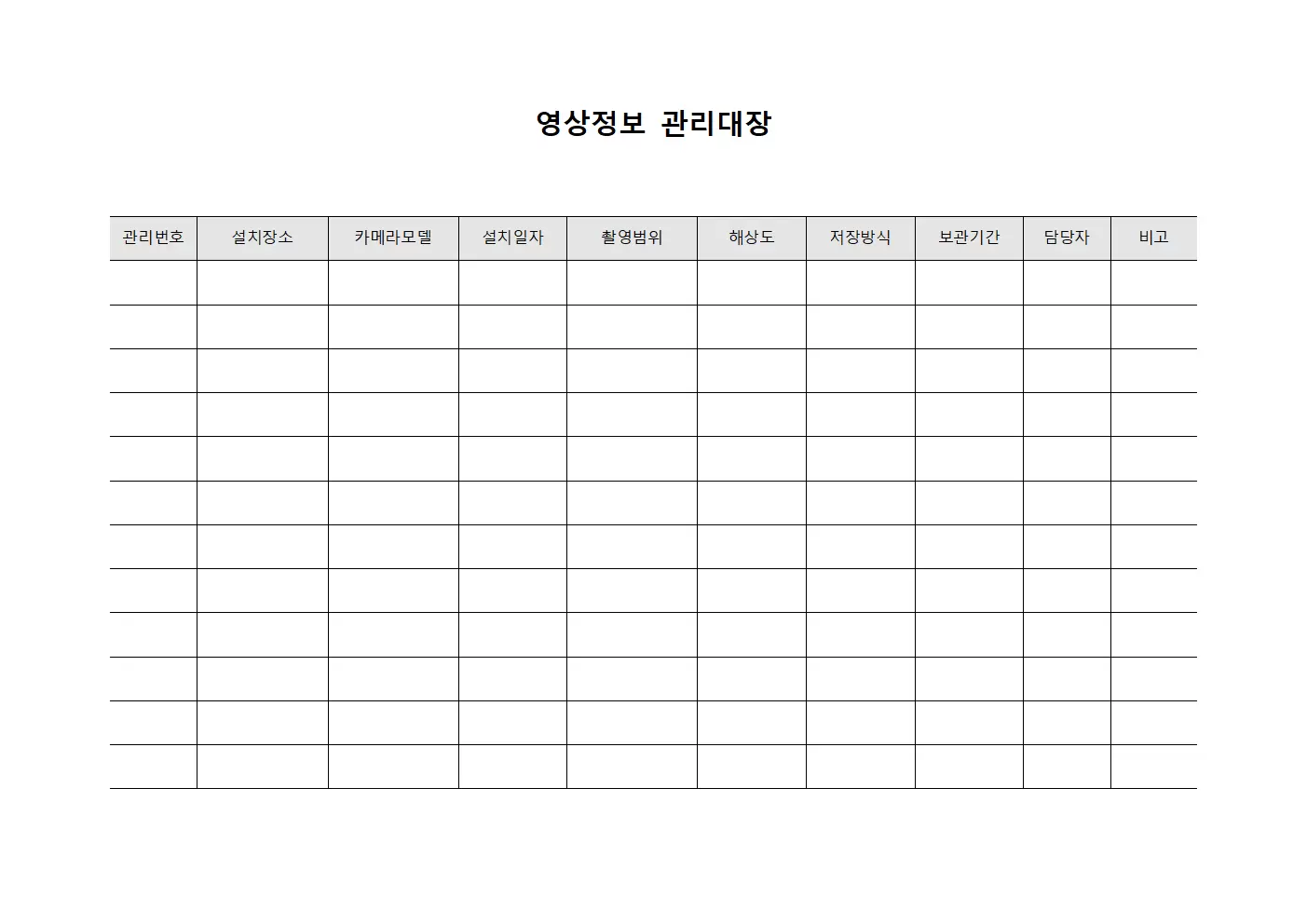문서보안점검 영상정보관리대장