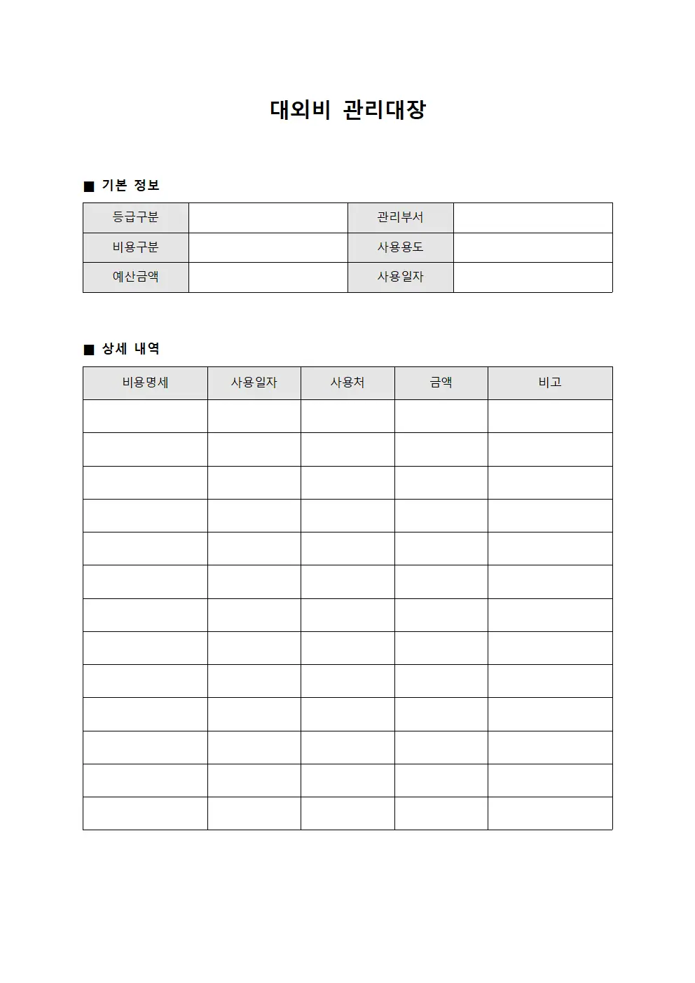 보안등급별 대외비관리대장