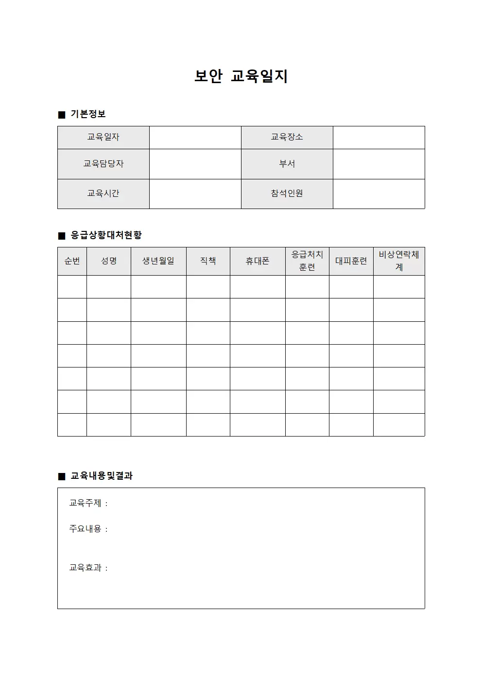 보안교육일지 (응급상황대처 현황)