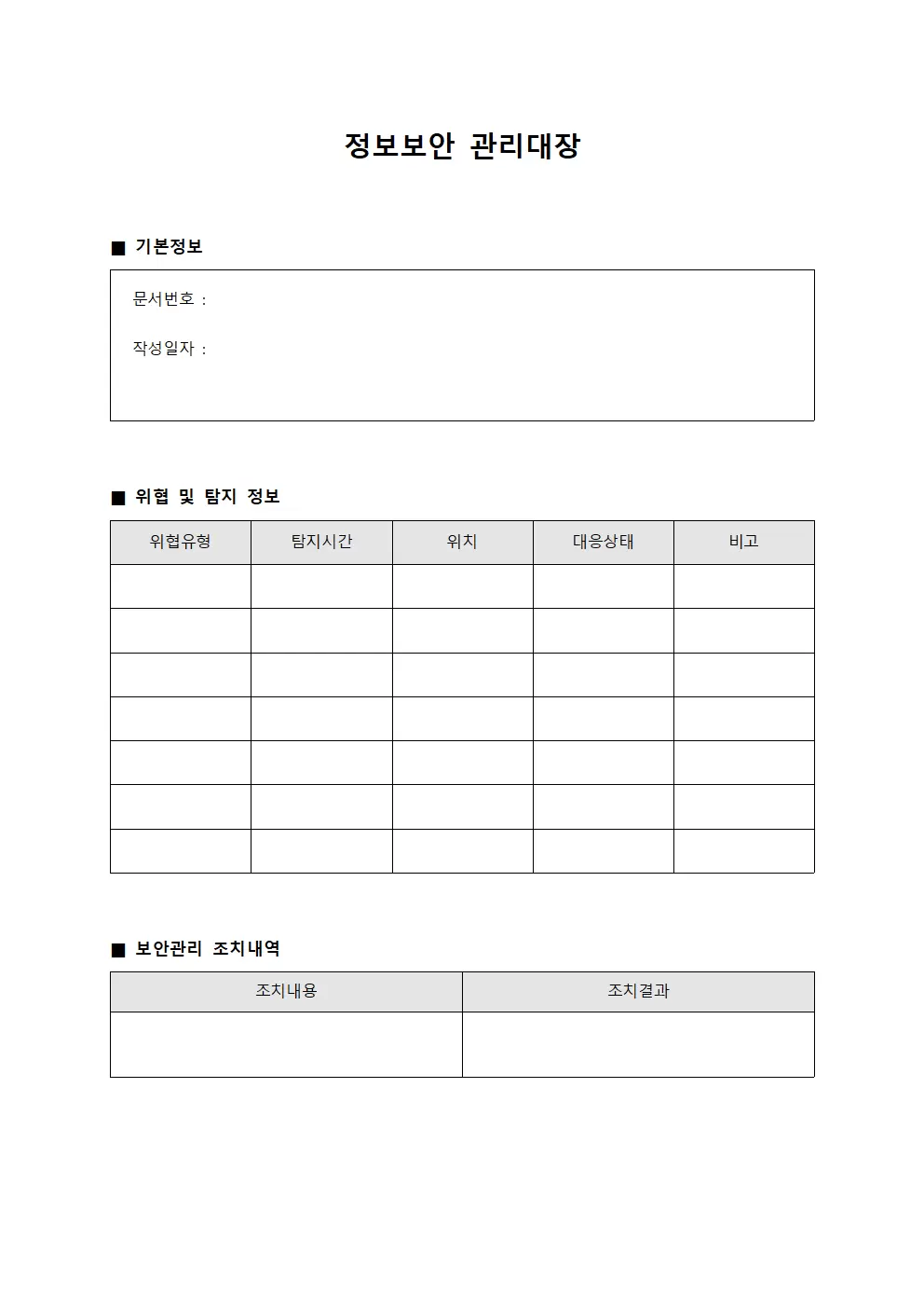 조정자위협탐지 정보보안관리대장