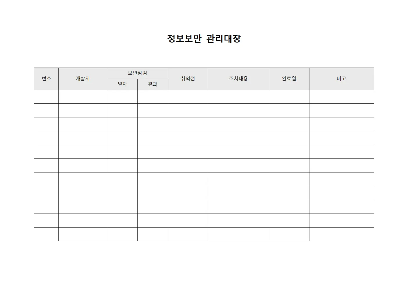 정보보안관리대장 (개발자소프트웨어)
