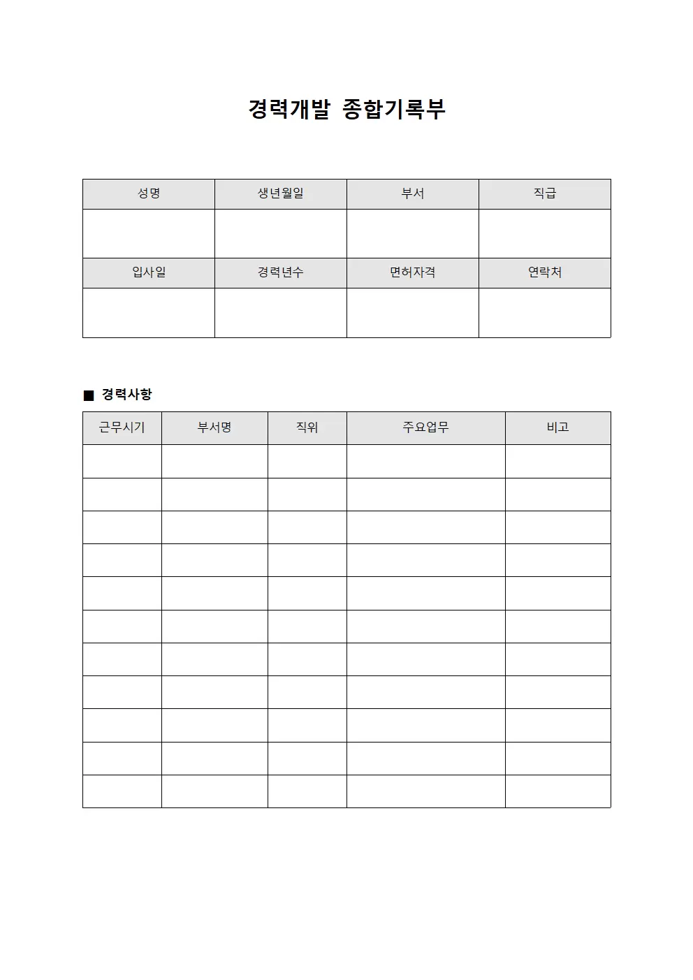 경력개발 종합기록부 템플릿