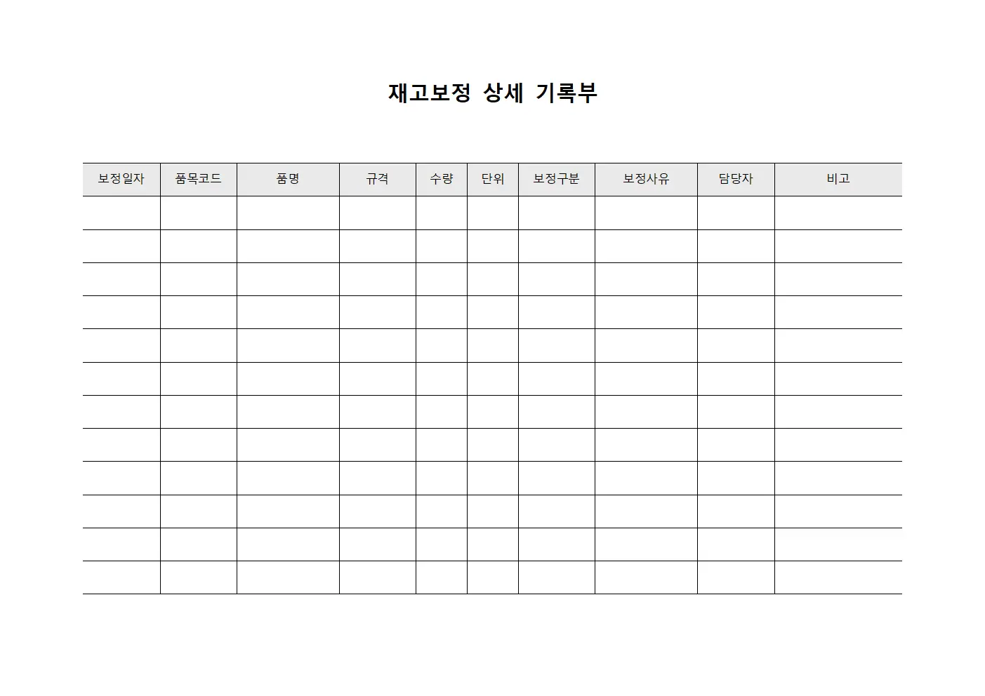 재고보정 상세 기록부