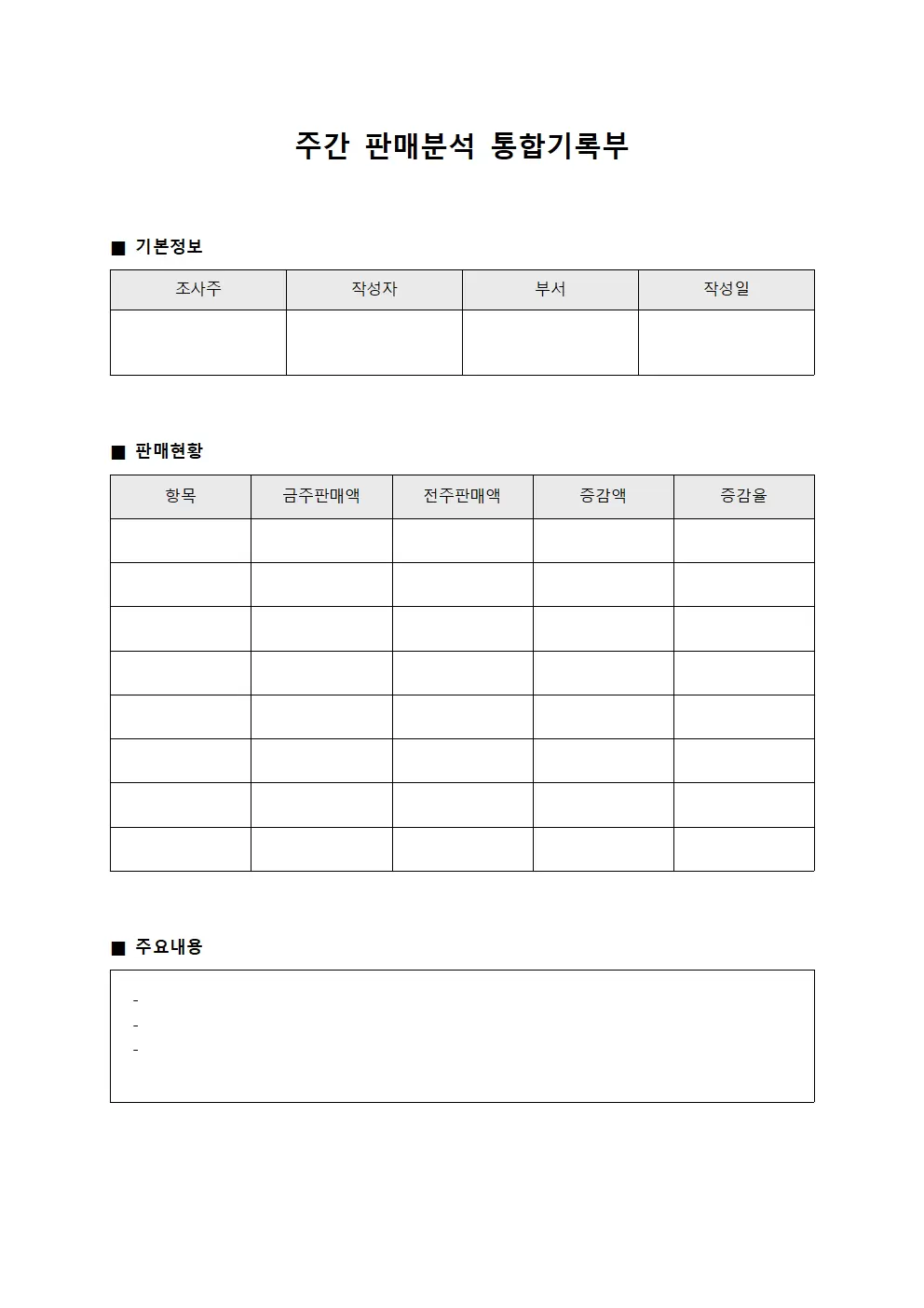 주간 판매분석 통합기록부