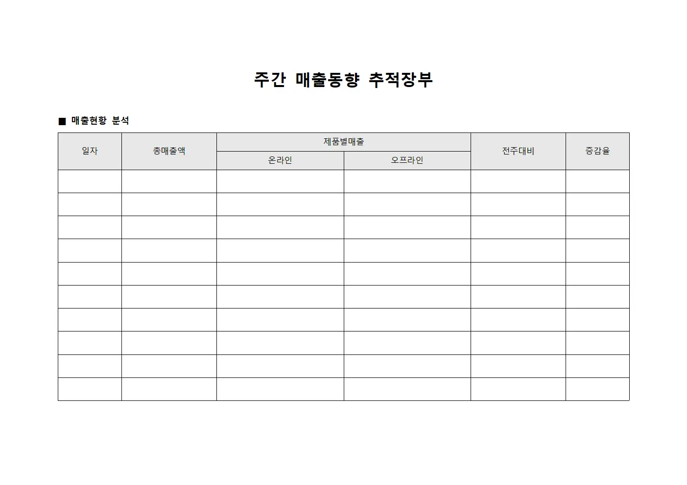 주간 매출동향 장부