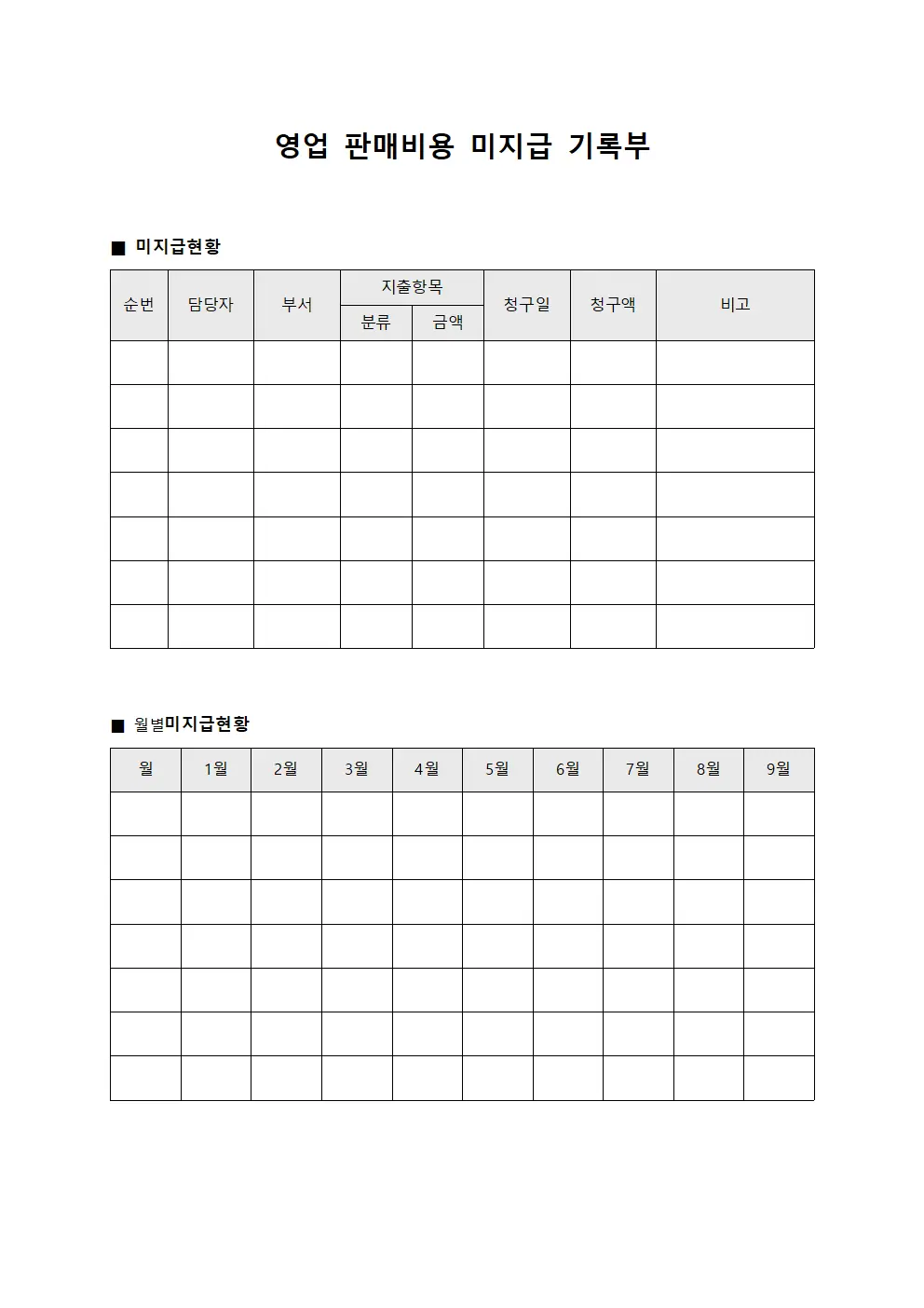 영업 판매비용 미지급 기록부
