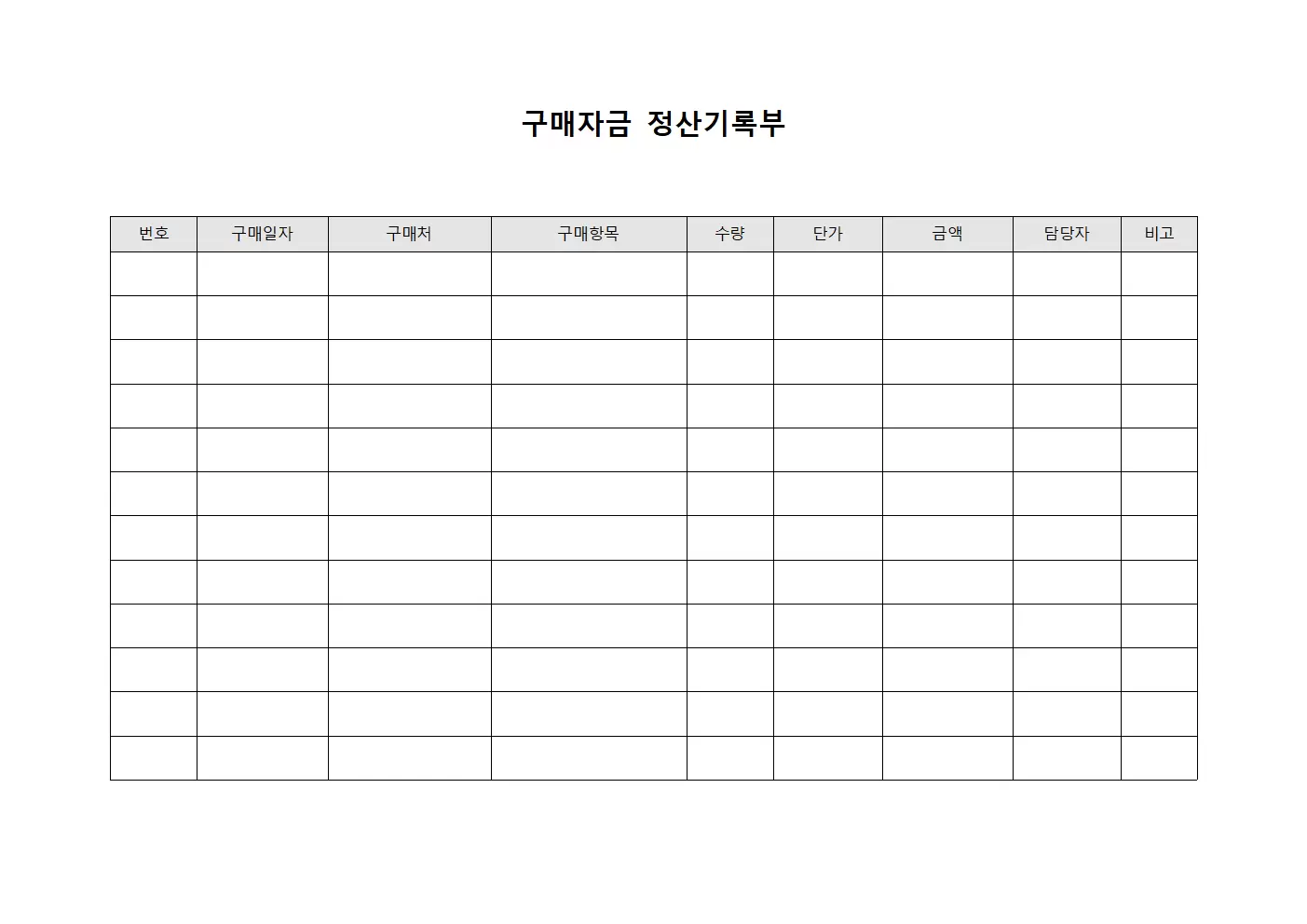 구매자금 정산기록부 양식파일