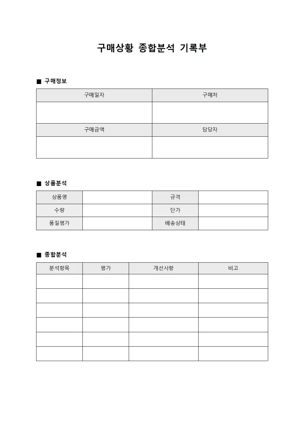 구매상황 종합분석 기록부