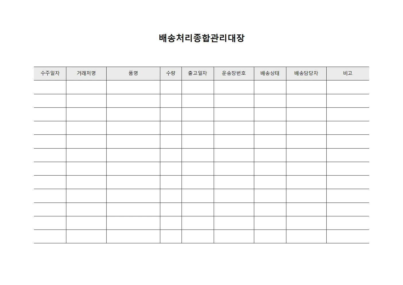 배송처리종합관리대장 서식.양식
